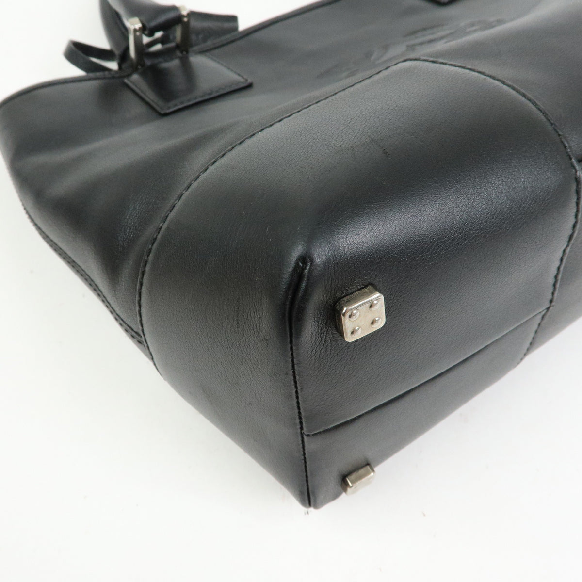 LOEWE Anagram Amazona Fusta Leather Tote Bag Hand Bag Black Silver