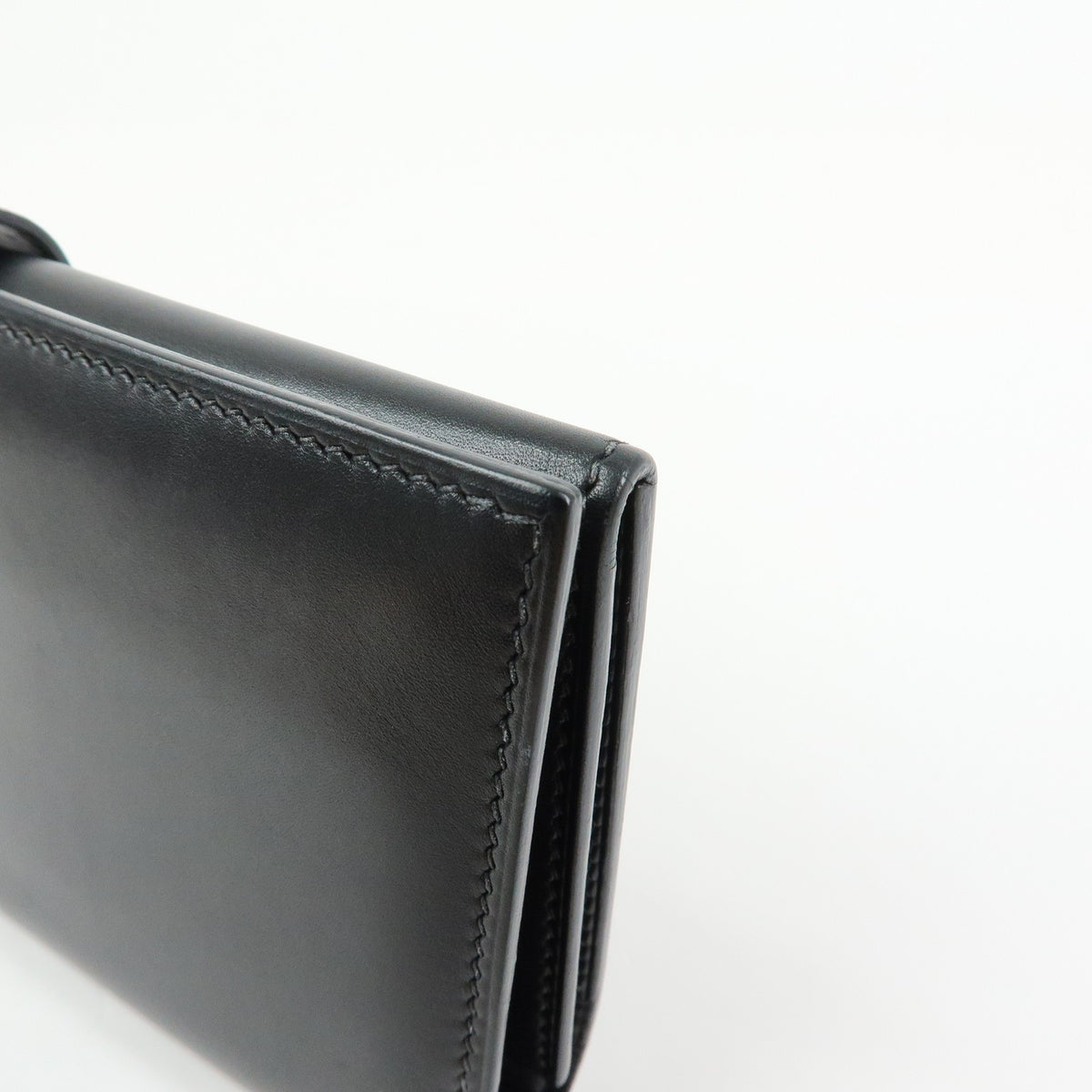 HERMES Bearn Leather Bi-fold Long Wallet □I Stamped Black Gold
