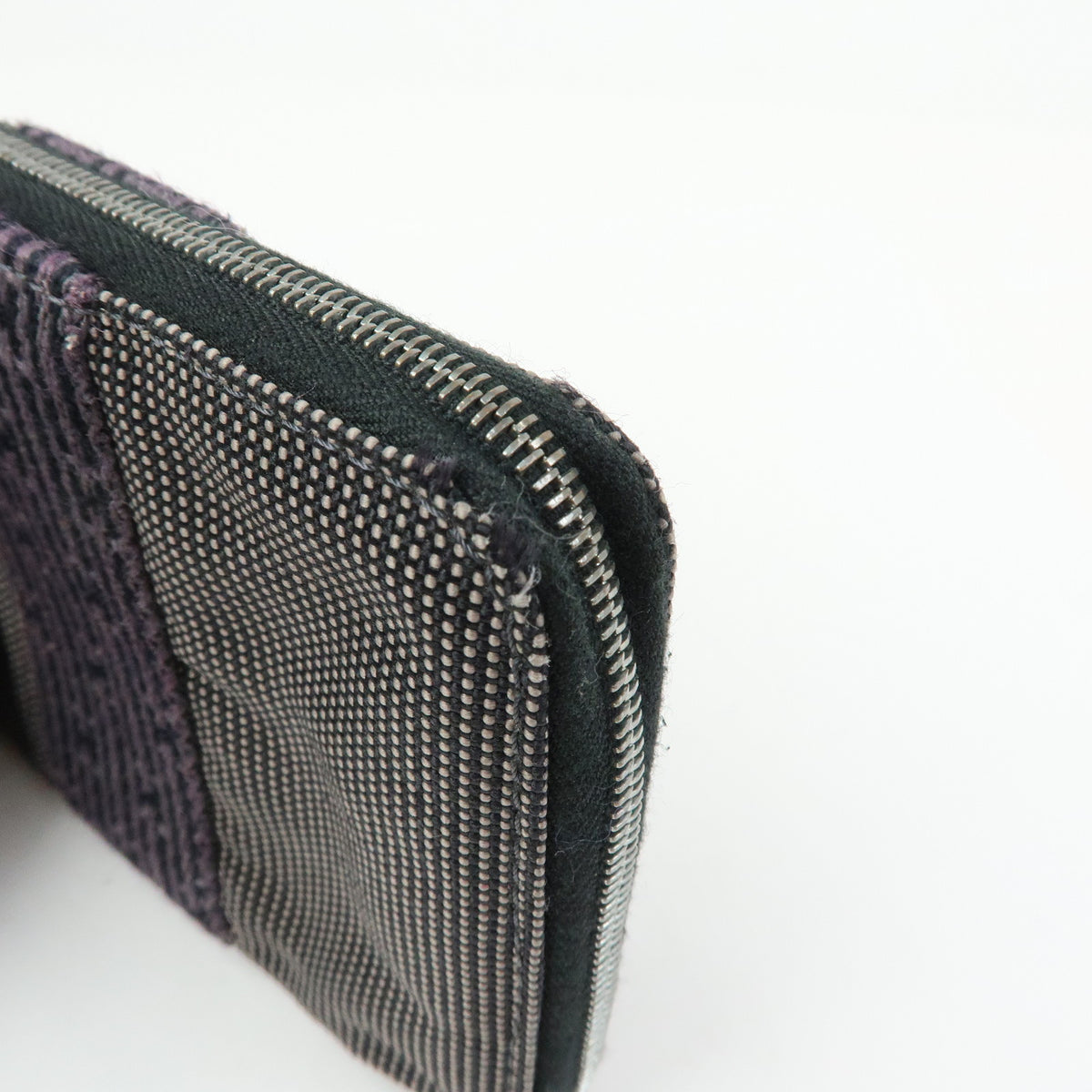 HERMES Herline Purse PM Nylon Canvas Leather Zip Wallet Grey Black