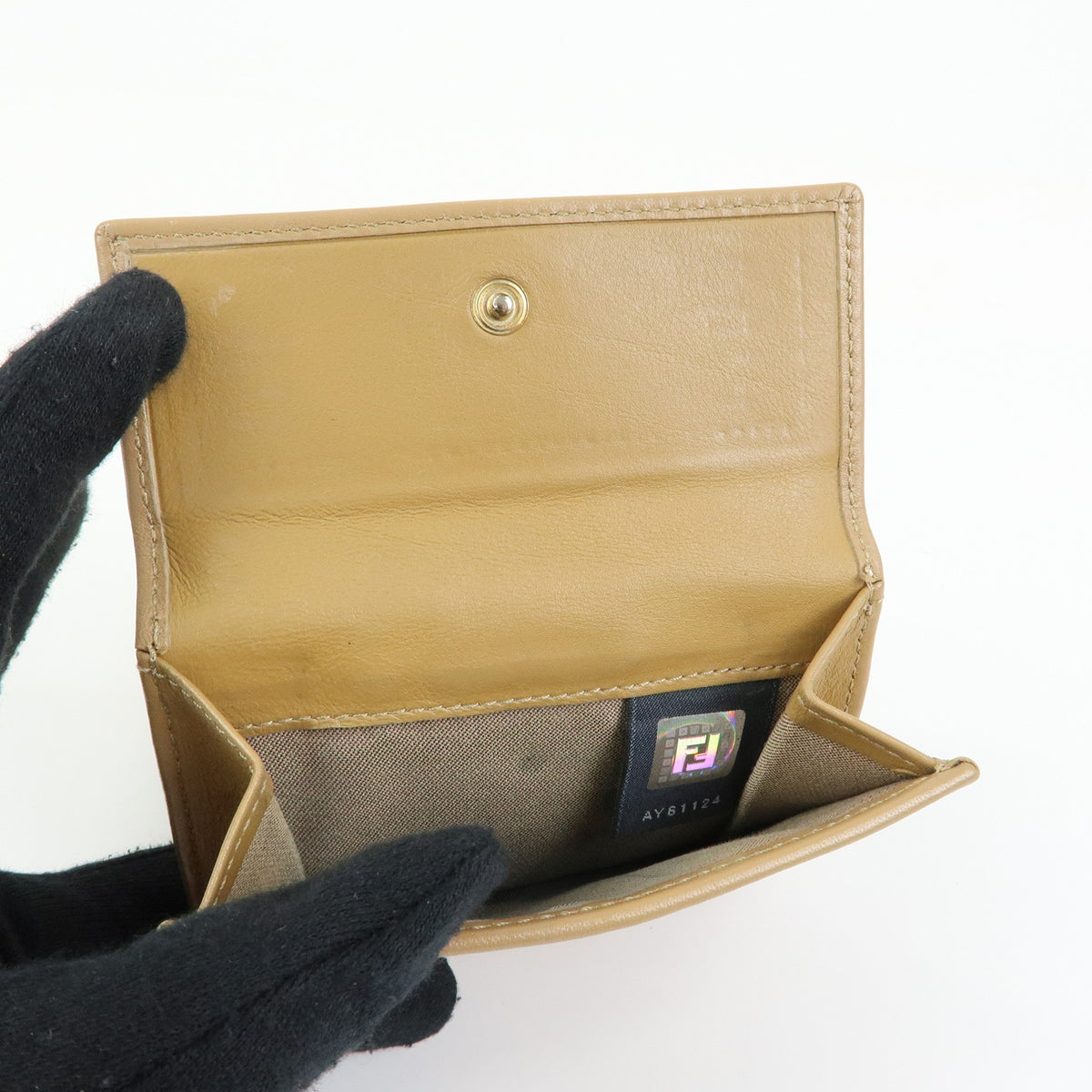 FENDI Logo Leather Bi-fold Compact Wallet Brown Gold 8M0188