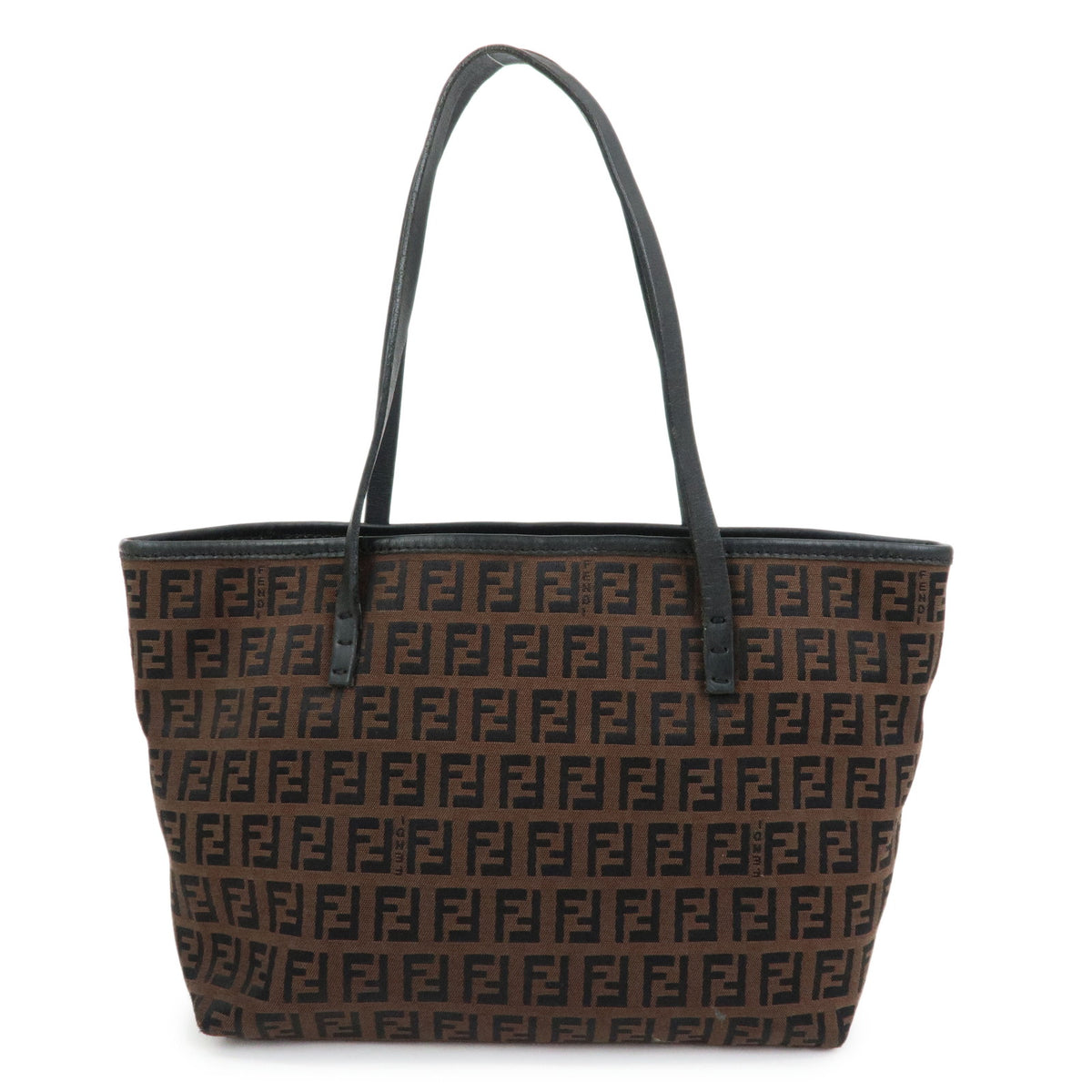 FENDI Zucchino Canvas Leather Tote Bag Hand Bag Brown Black 8BH075