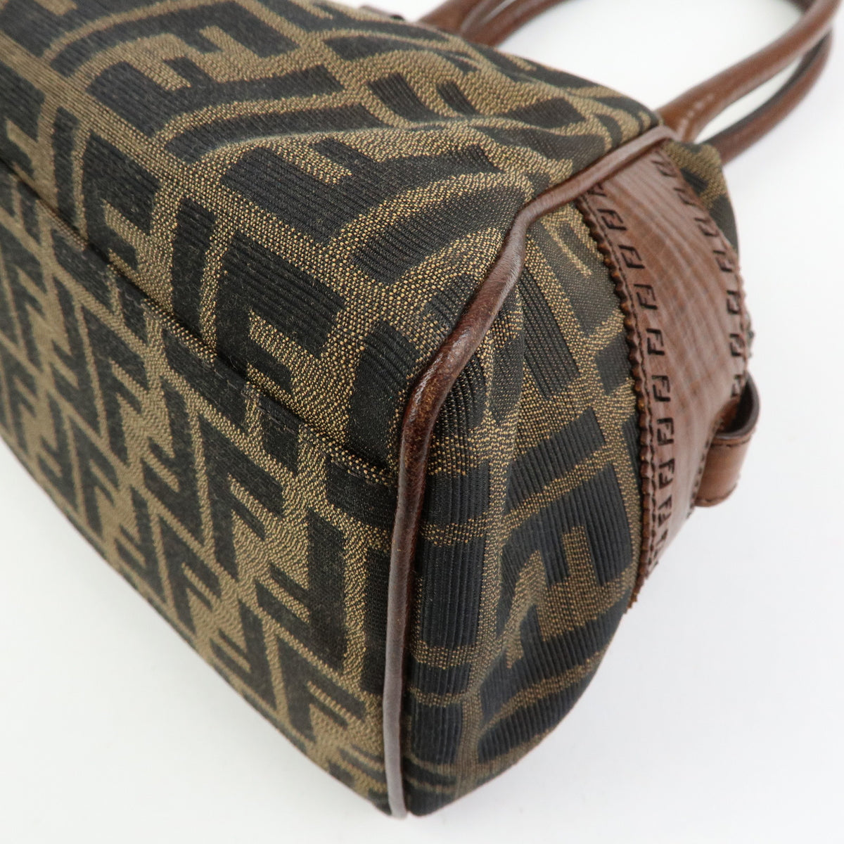 FENDI Etnico Zucca Canvas Leather Tote Bag Shoulder Bag Brown 8BN157