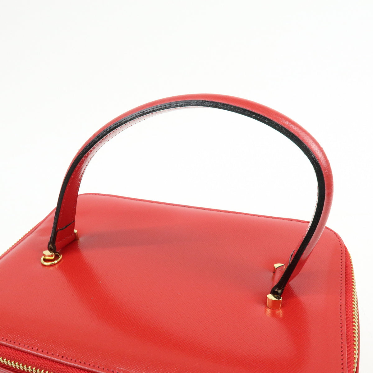 GIANNI VERSACE Leather Hand Bag Vanity Case Sunburst Charm Red