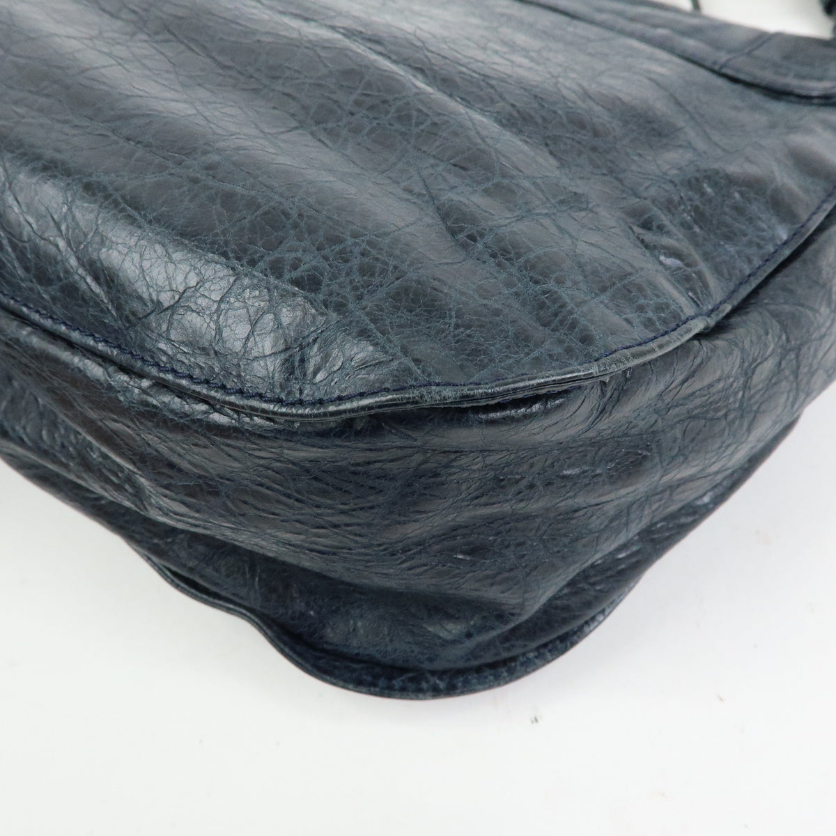 BALENCIAGA Classic Neo Folk Leather Shoulder Bag Dark Navy 285346