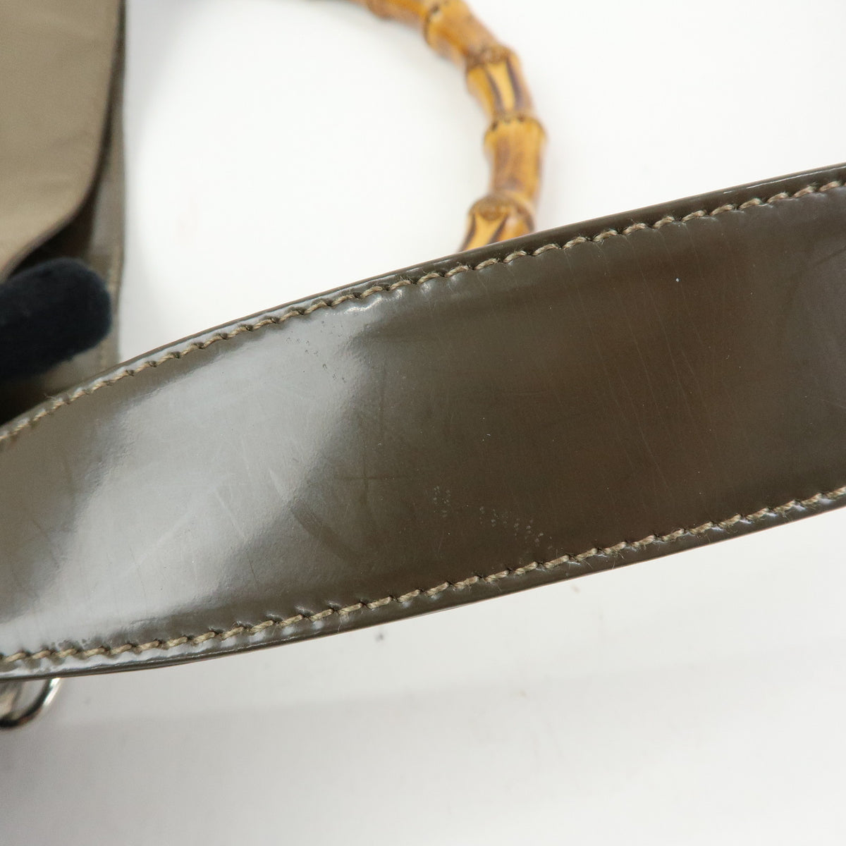 GUCCI Bamboo Nylon Leather 2Way Bag Hand Bag Khaki 001・2123・1577