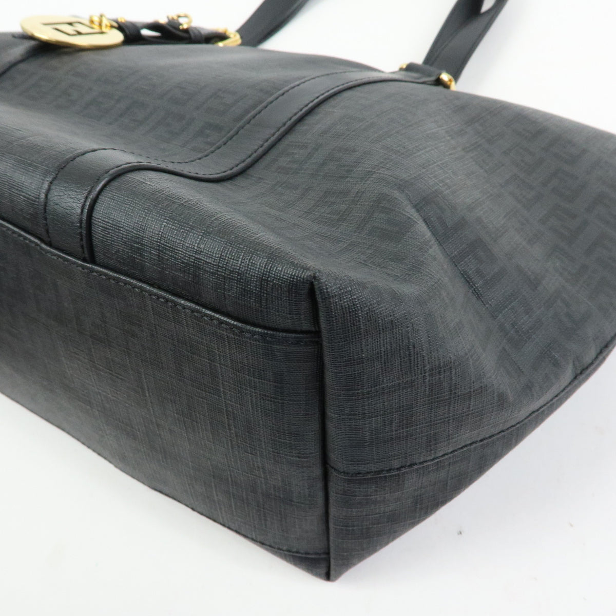 FENDI Zucchino PVC Leather Tote Bag Shoulder Bag Black 8BH215