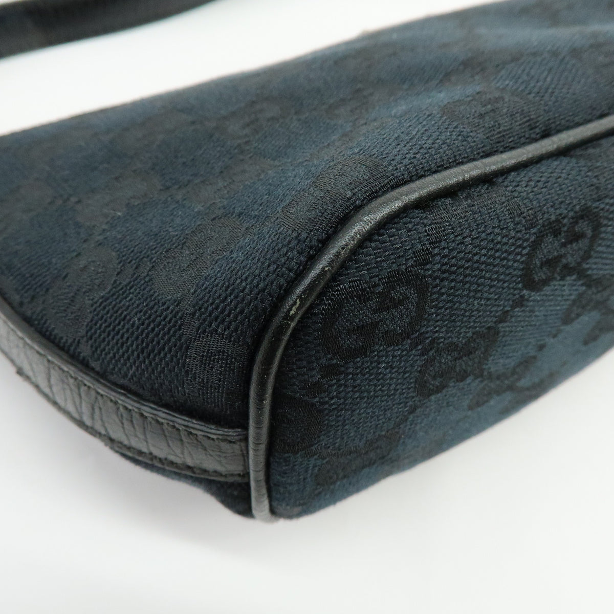 GUCCI Boat Bag Sherry GG Canvas Leather Hand Bag Pouch Black 141809