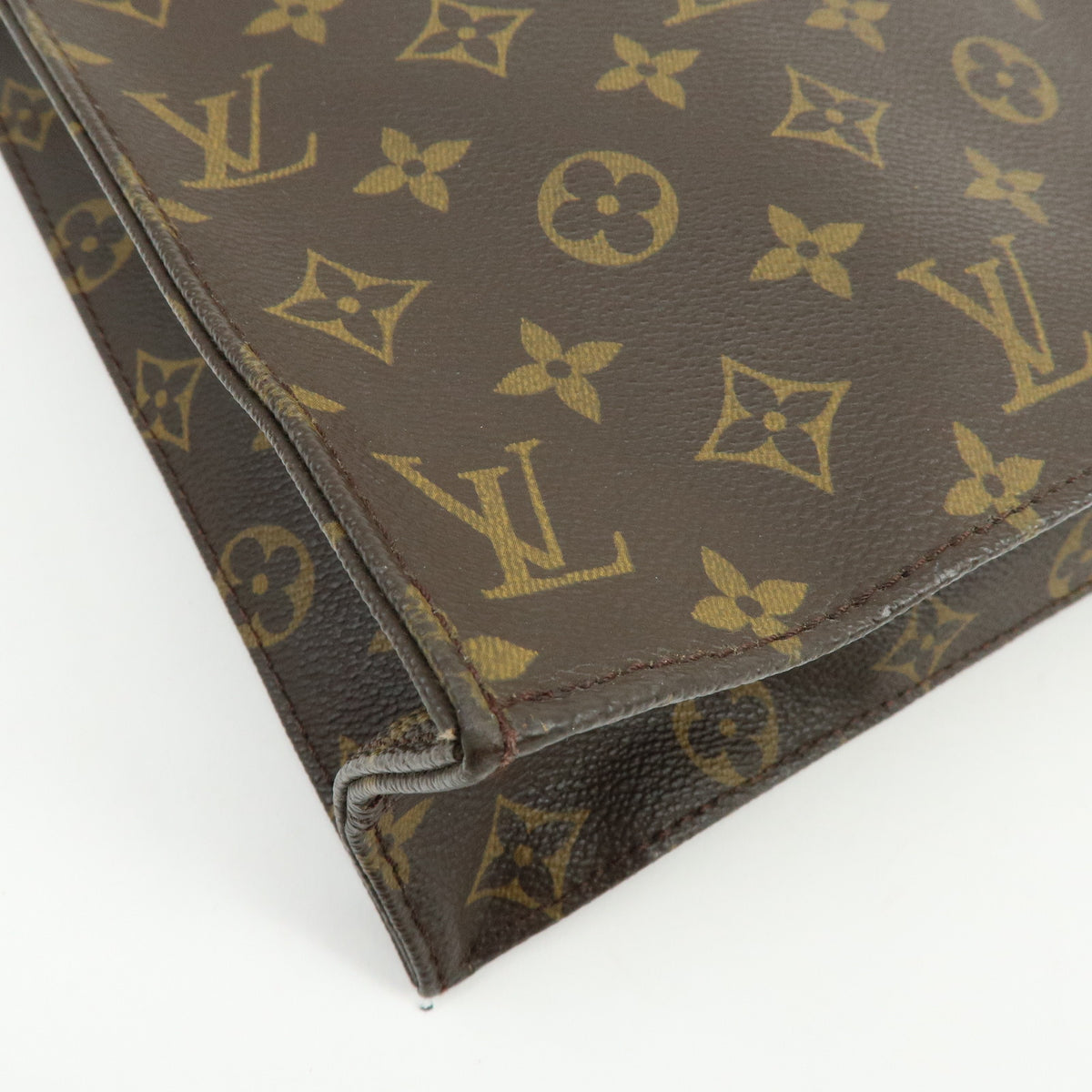 Louis Vuitton Monogram Sac Plat Leather Tote Bag Hand Bag Brown M51140
