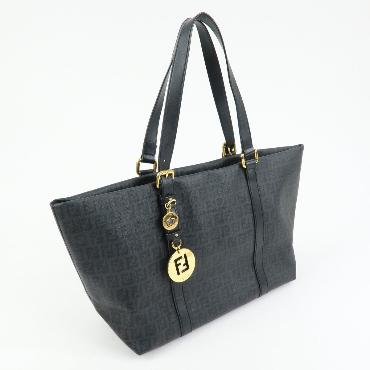 FENDI Zucchino PVC Leather Tote Bag Shoulder Bag Black 8BH215