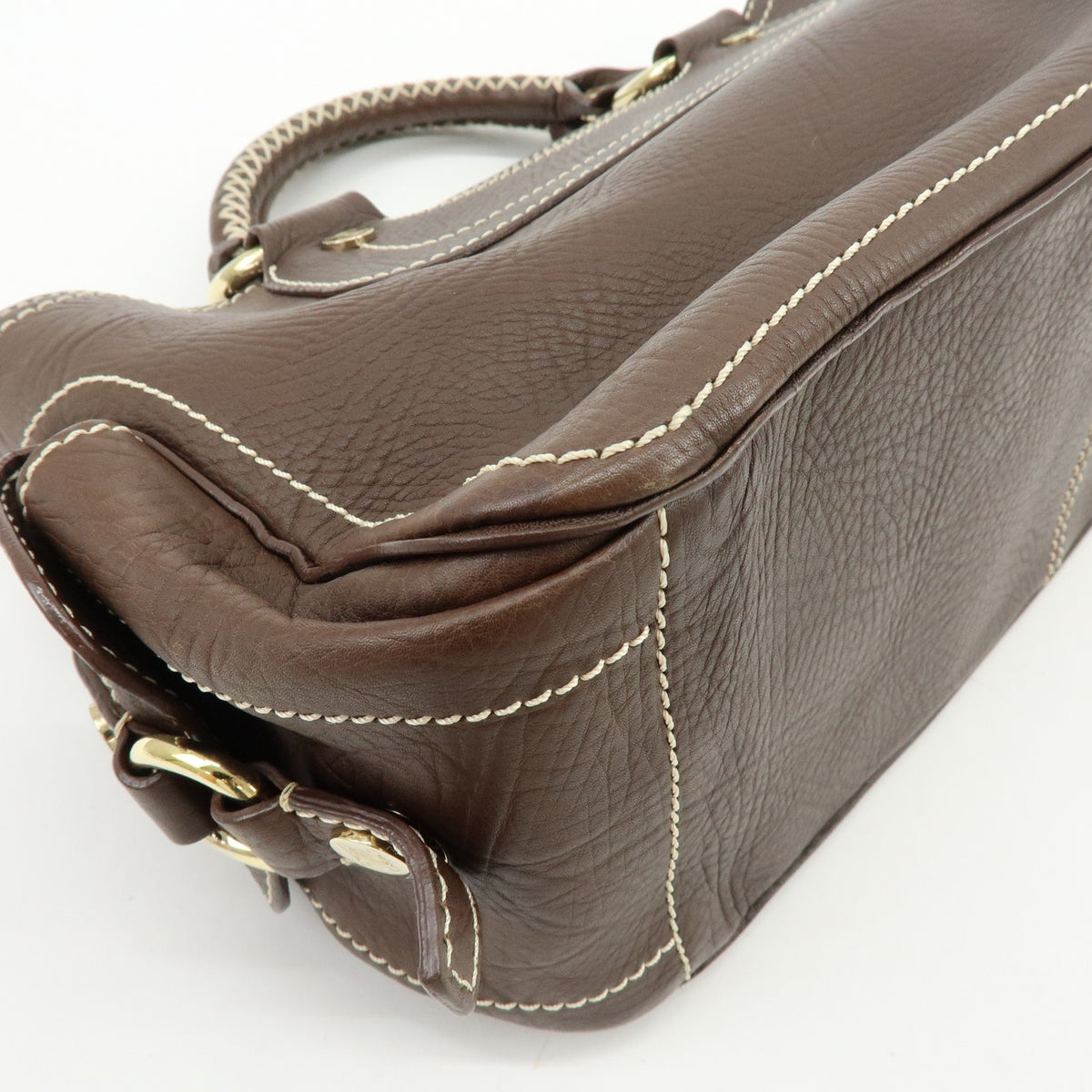 CELINE Triomphe Boogie Bag Leather Hand Bag Tote Bag Brown Ivory