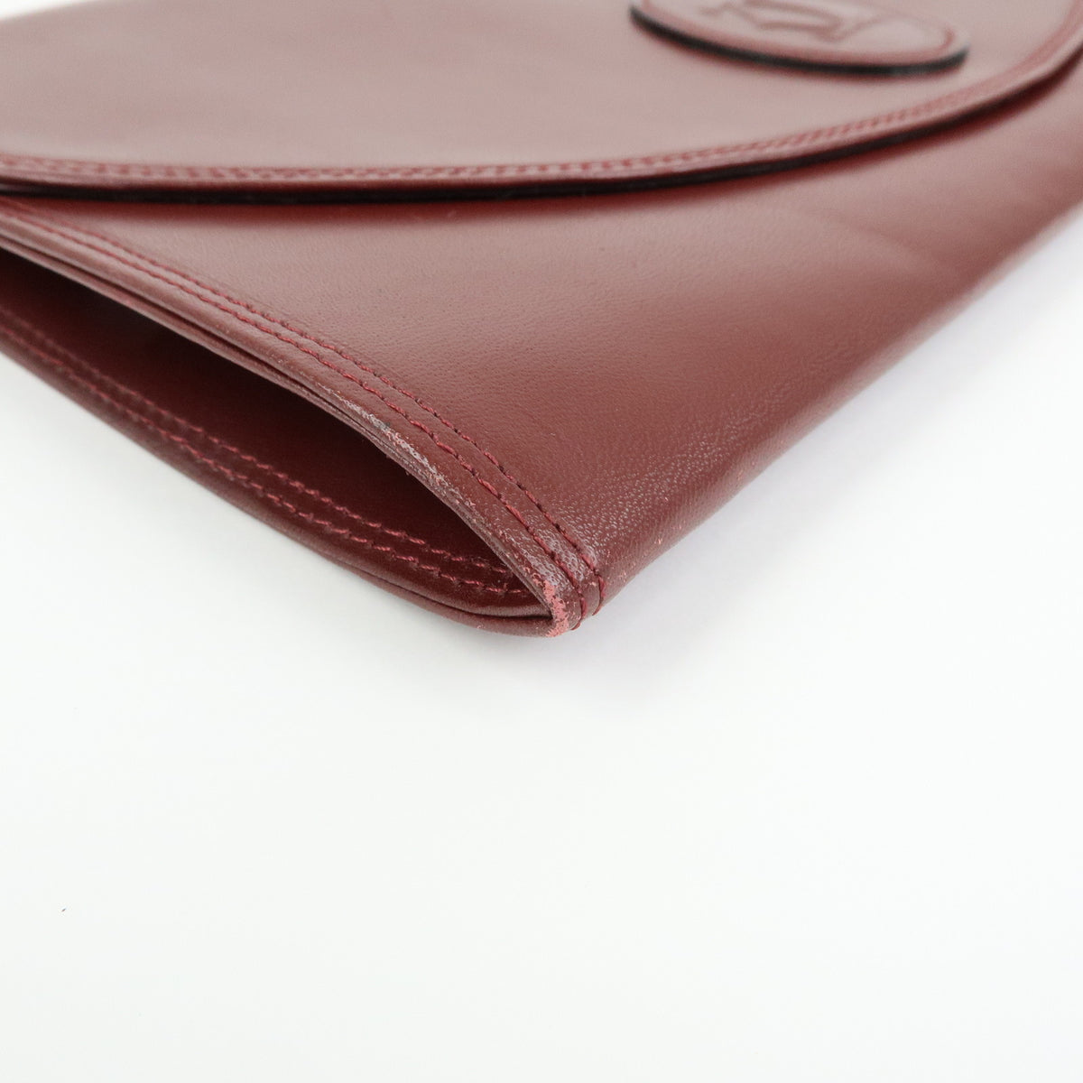 Cartier Must de Cartier Leather Clutch Bag Flat Pouch Bordeaux Wine Red