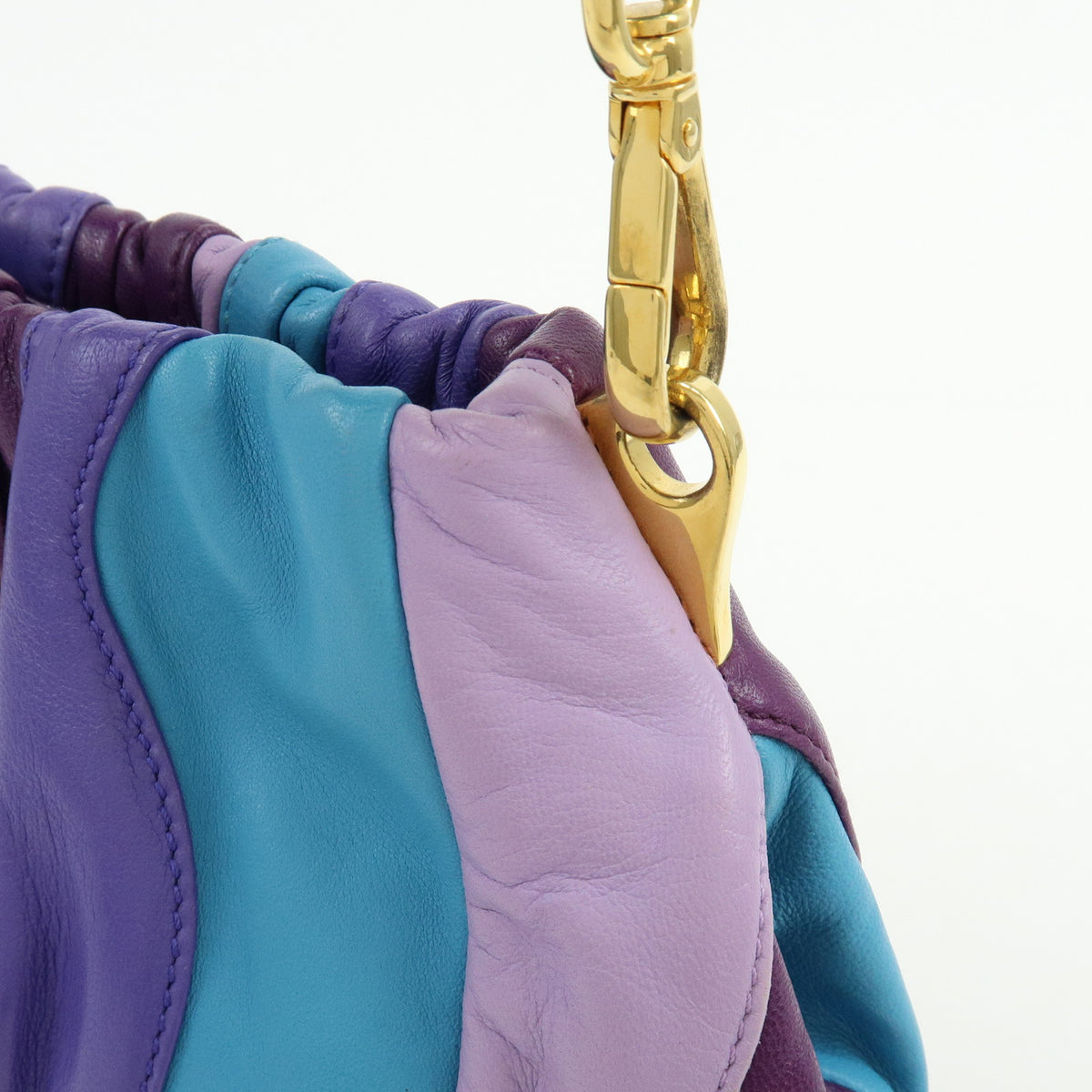 PRADA Logo Leather 2Way Shoulder Bag Hand Bag Purple Turquoise Blue