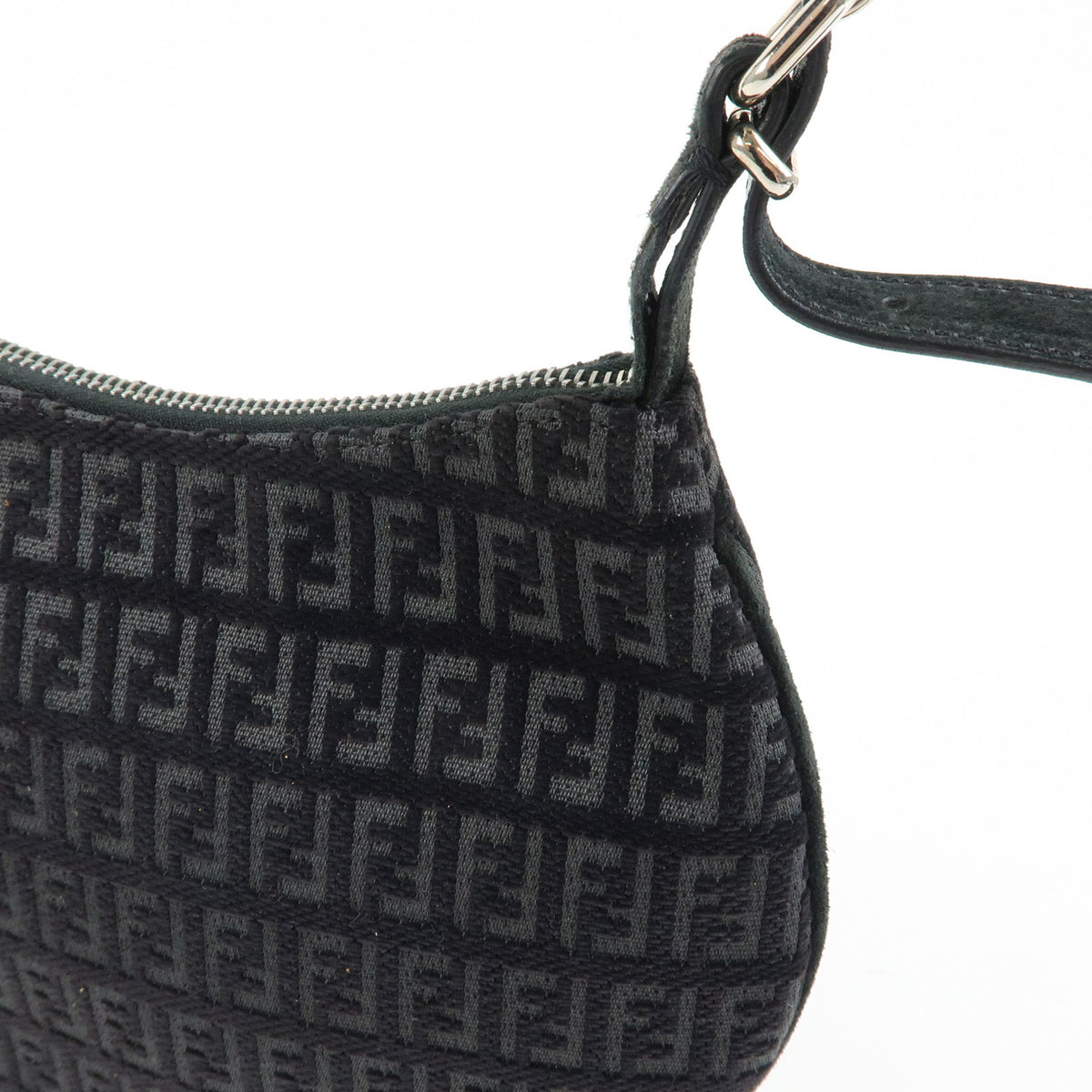 FENDI Zucchino Canvas Leather Shoulder Bag Hand Bag Black 8BR248