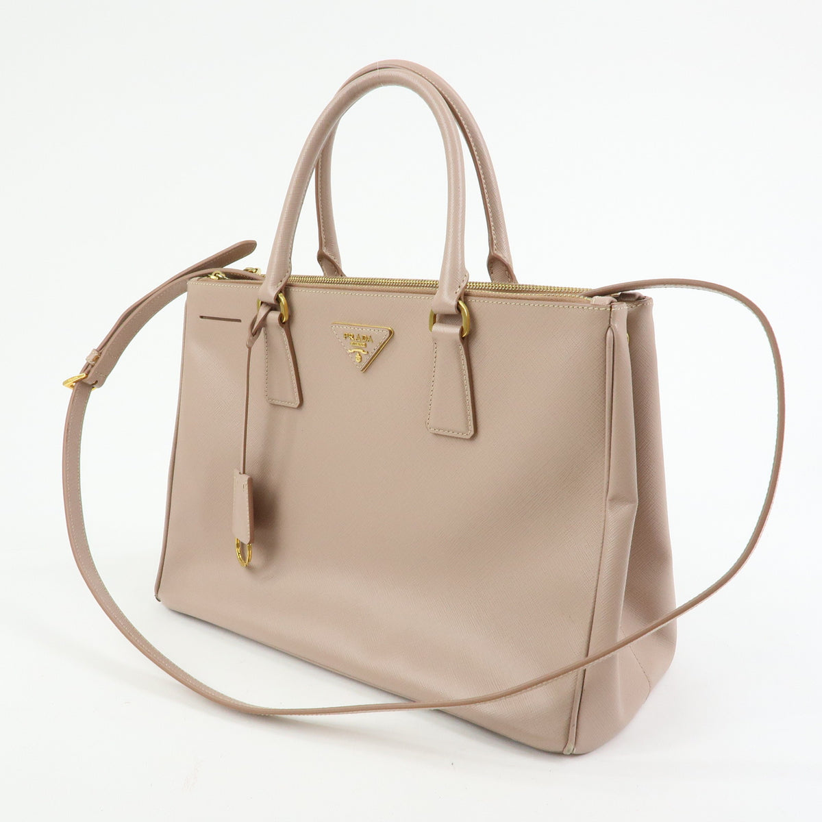 PRADA Triagnle Logo Galleria Saffiano Leather 2WAY Hand Bag Pink BN2274