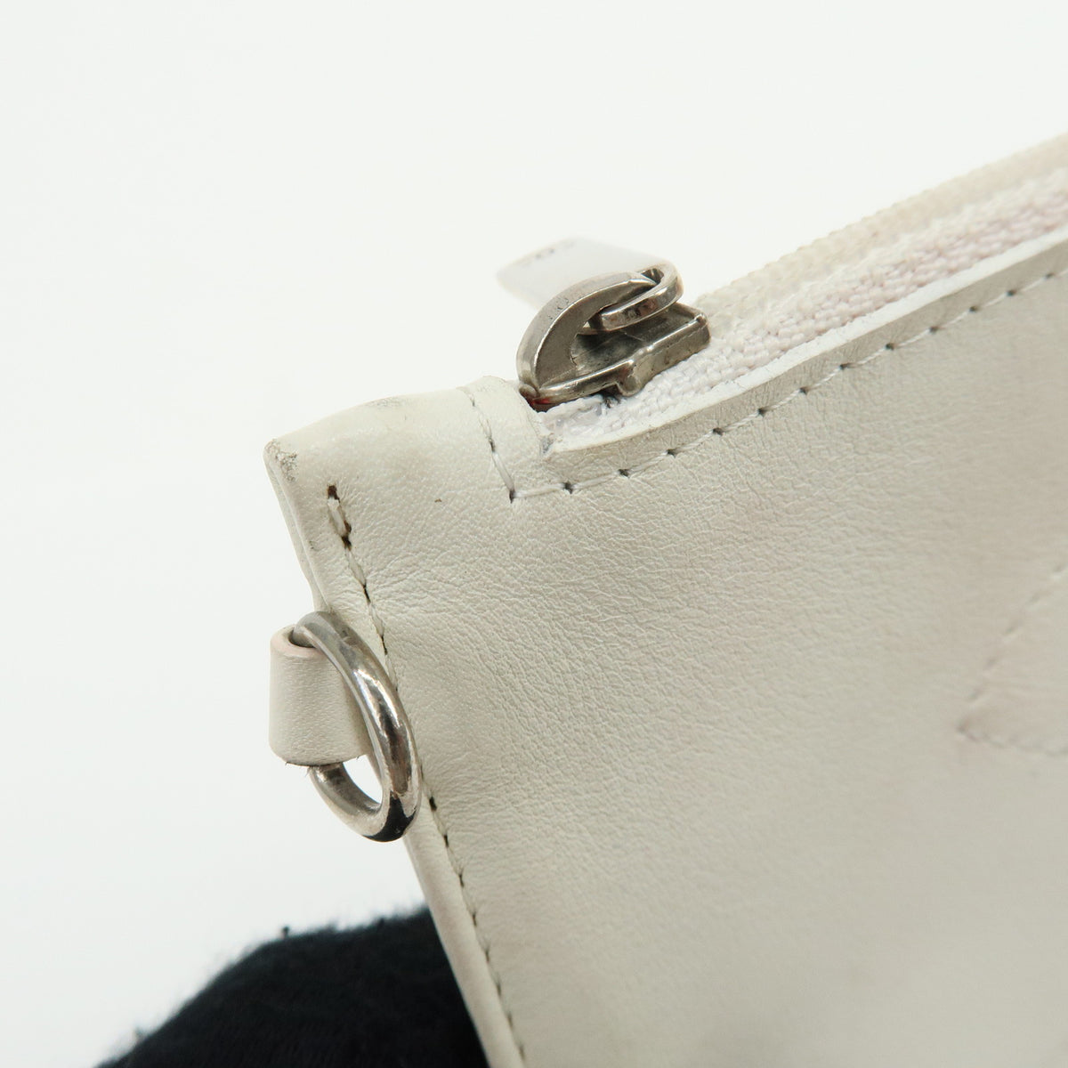CHANEL COCO Mark Leather Cosmetic Pouch Flat Pouch White
