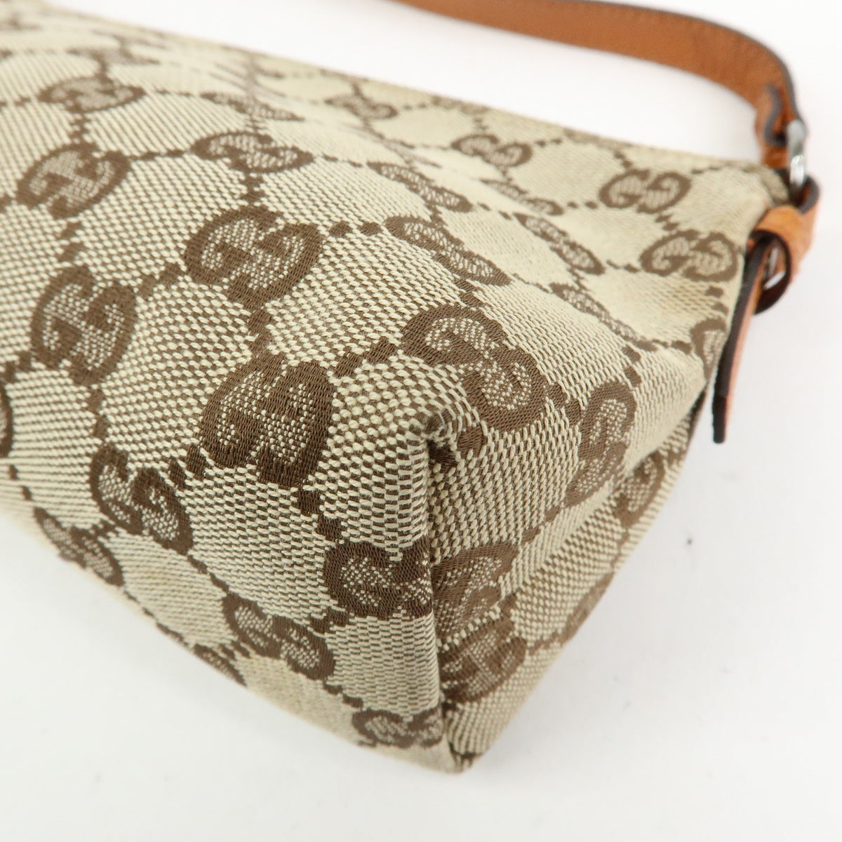 GUCCI GG Canvas Leather Accessory Pouch Hand Bag Brown 103399