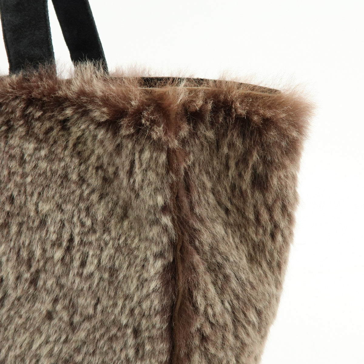 CHANEL Lapin Rabbit Fur Suede Tote Bag Hand Bag Brown Beige