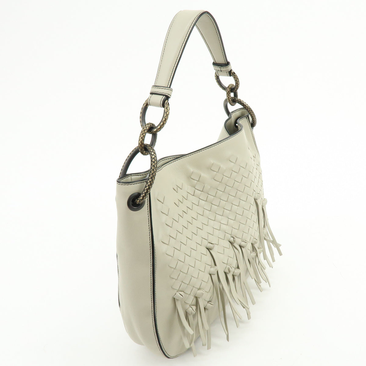 BOTTEGA VENETA Intrecciato Nappa Leather Shoulder Bag Ivory 118965