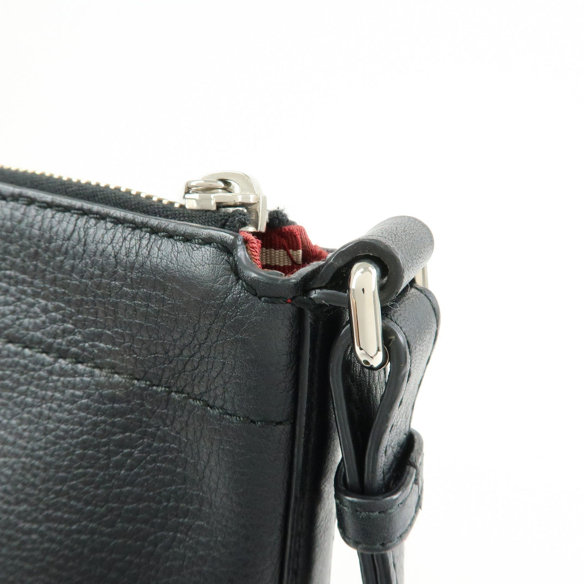 BALLY Perforated Leather Shoulder Bag Crossbody Bag Black Red