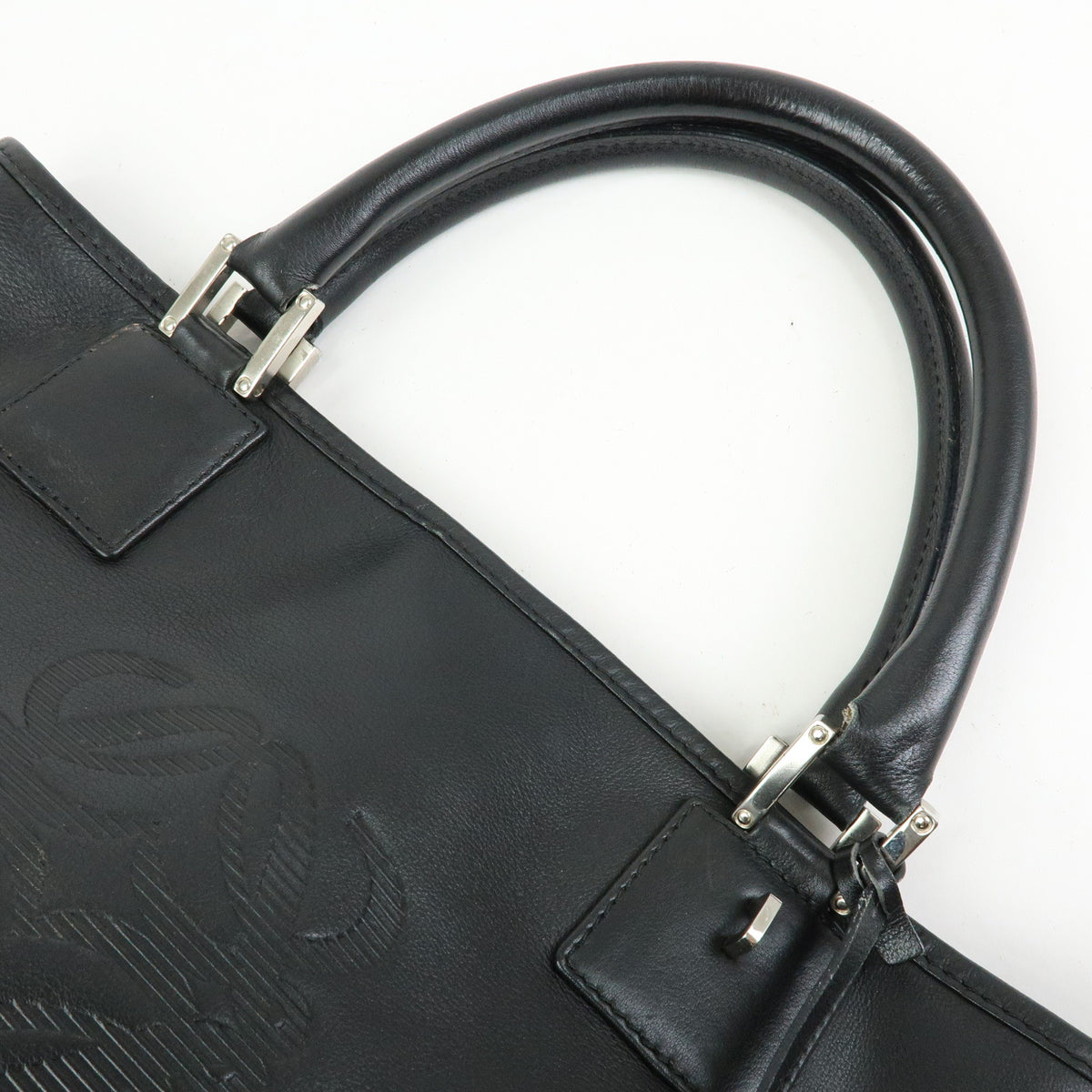 LOEWE Anagram Amazona Fusta Leather Tote Bag Hand Bag Black Silver