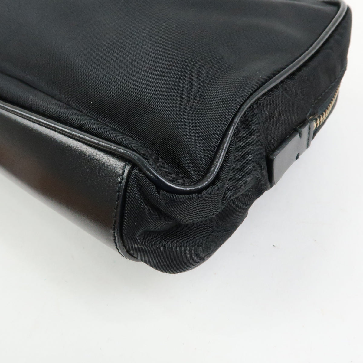 PRADA Triangle Log Nylon Leather Shoulder Bag Hand Bag Black