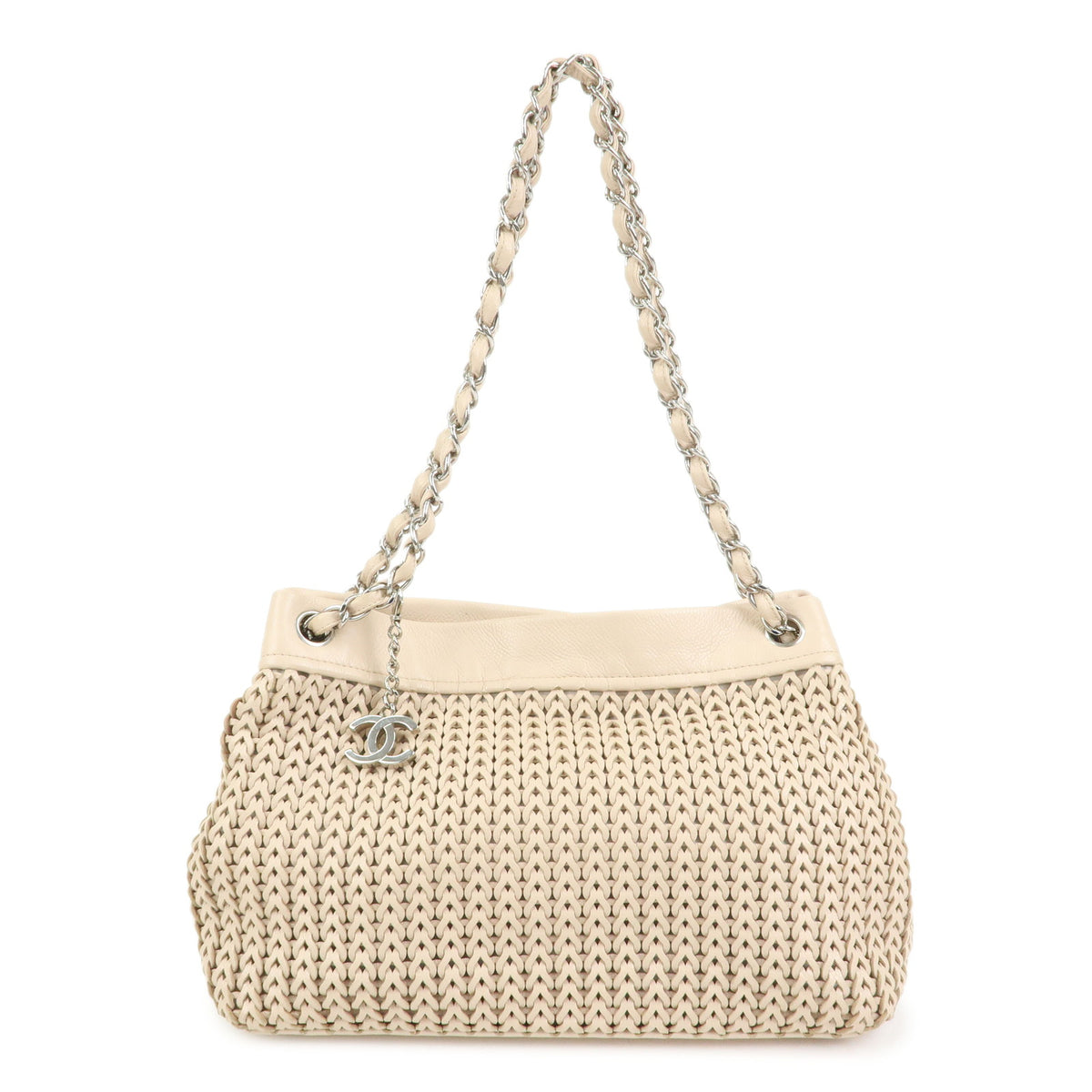 CHANEL Caviarskin Mesh CC Charm Chain Shoulder Bag Beige A28002