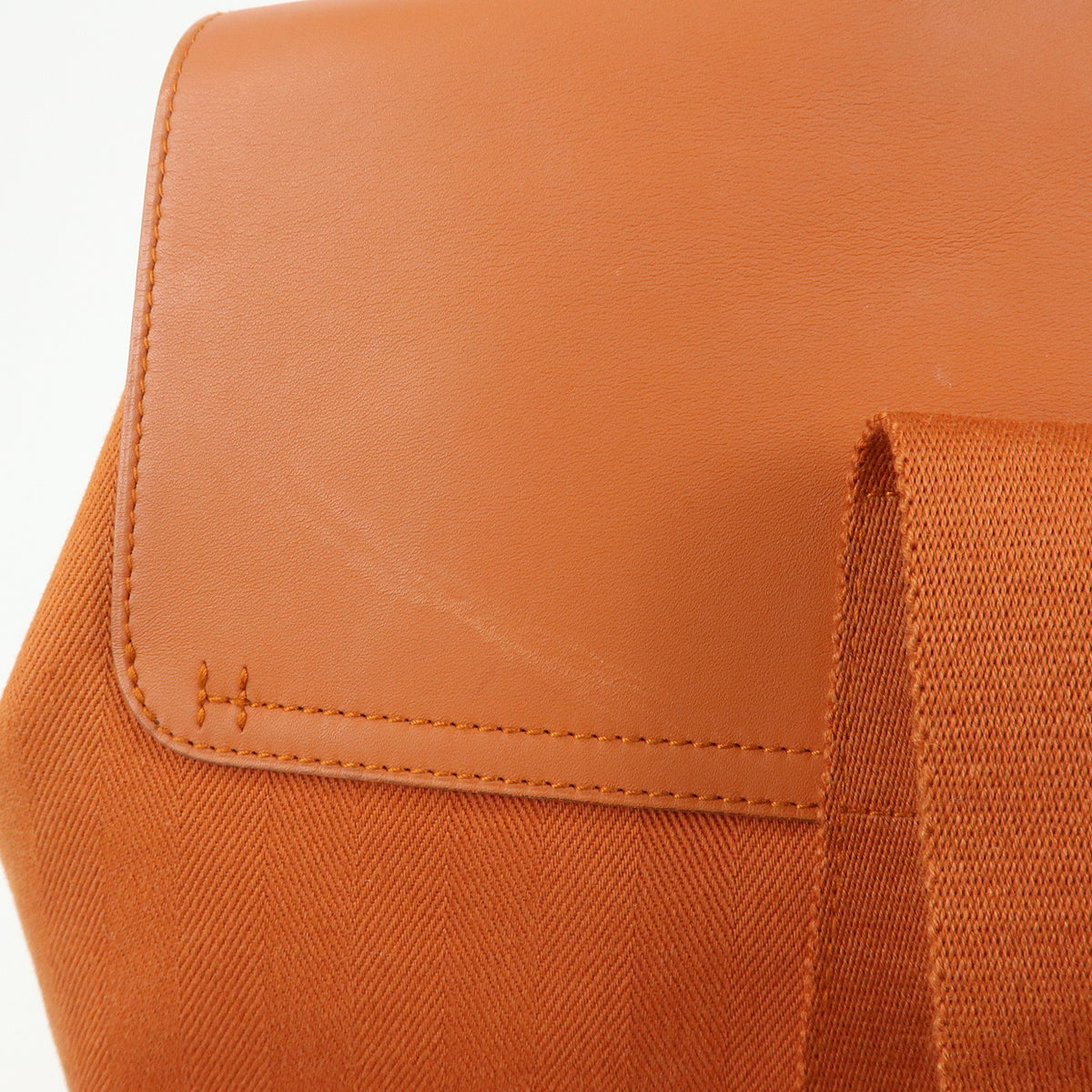 HERMES Valparaiso MM Toile Chevron Leather Hand Bag Orange