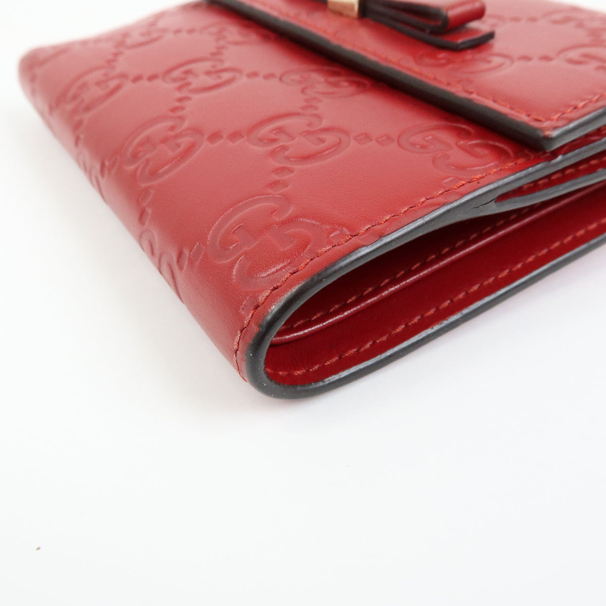 GUCCI Guccissima Leather Bi-fold Compact Wallet Red 406925