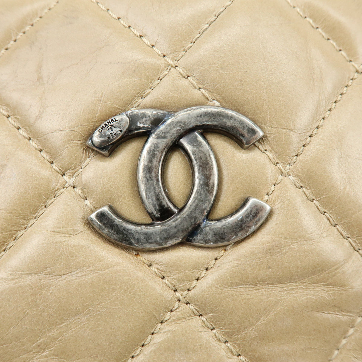 CHANEL COCO Mark Matelasse Chain Shoulder Bag Tote Bag Beige Silver