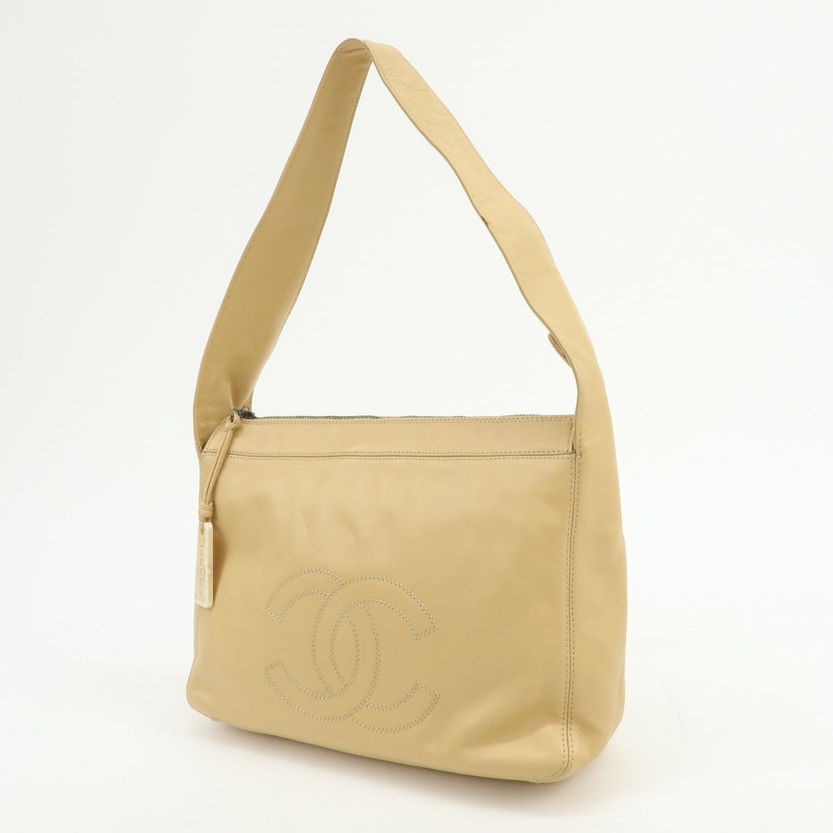 CHANEL COCO Mark Lamb Skin Shoulder Bag Hand Bag Beige