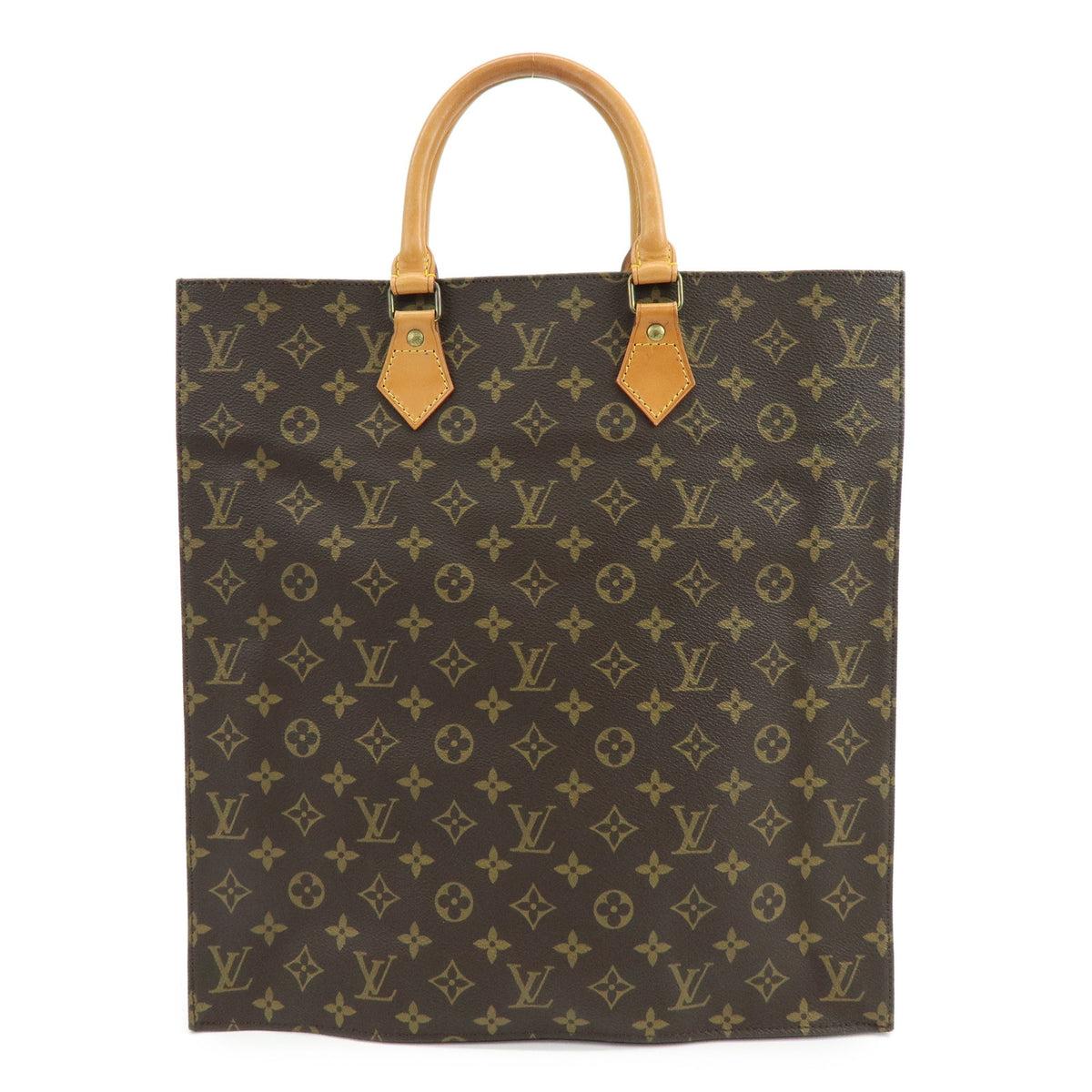 Louis Vuitton Monogram Sac Plat Leather Tote Bag Hand Bag Brown M51140