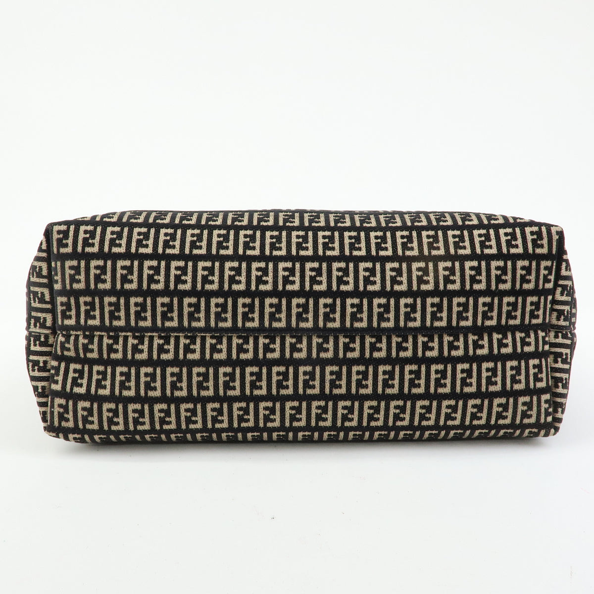 FENDI Zucchino Canvas Leather Tote Bag Shoulder Bag Black Beige 8BH005
