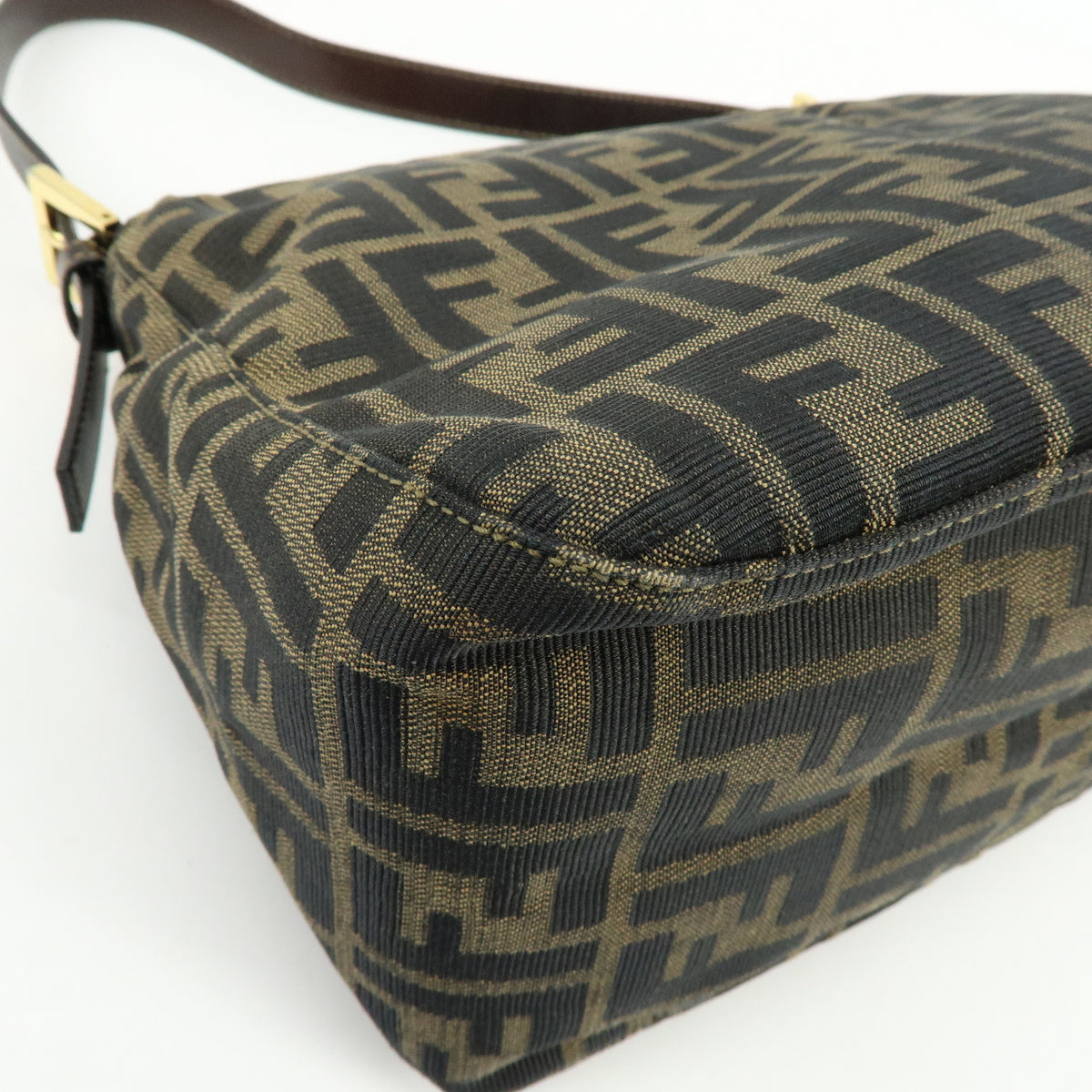 FENDI Zucca Jaquard Canvas Leather Shoulder Bag Hand Bag Brown