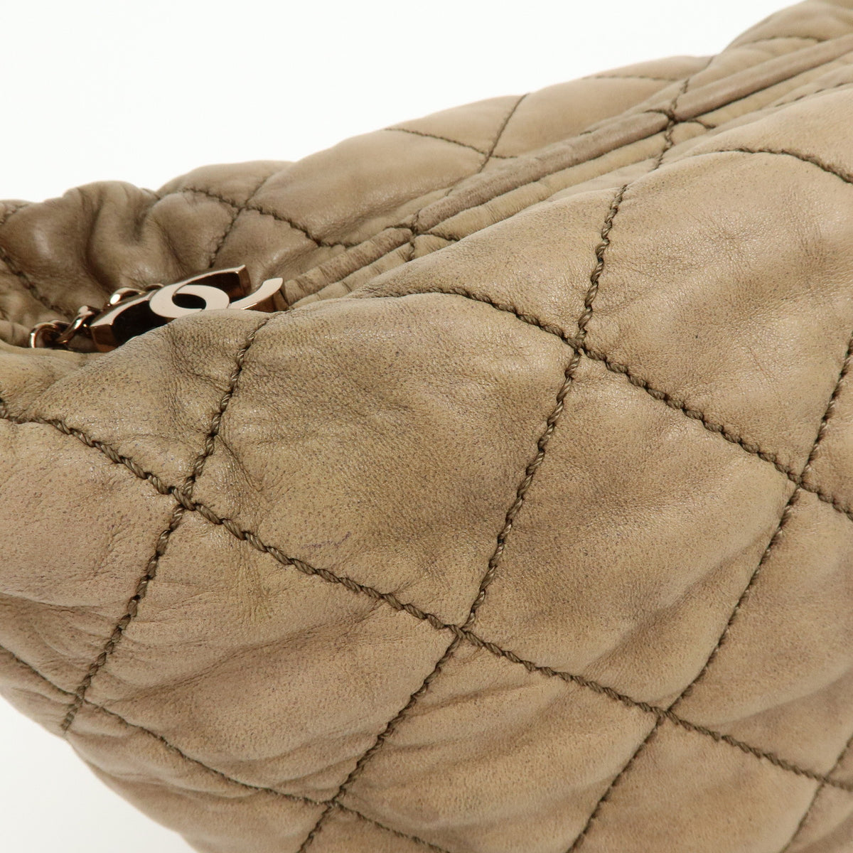 CHANEL Wild Stich Calf Skin Shoulder Bag Hand Bag Beige Metallic Pink