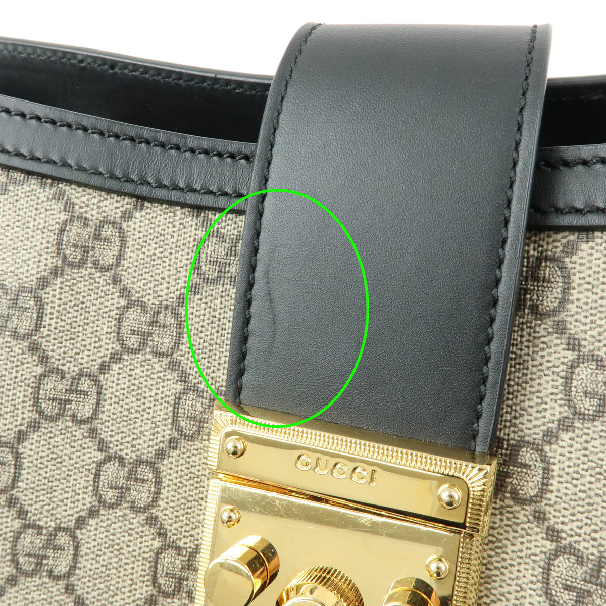 GUCCI Padlock GG Supreme Leather Chain Shoulder Bag Beige Black 479197