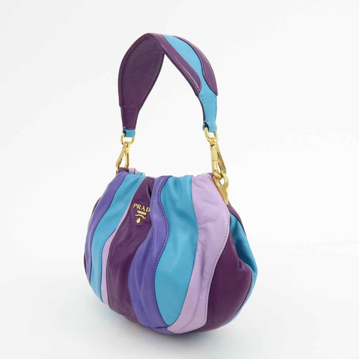 PRADA Logo Leather 2Way Shoulder Bag Hand Bag Purple Turquoise Blue