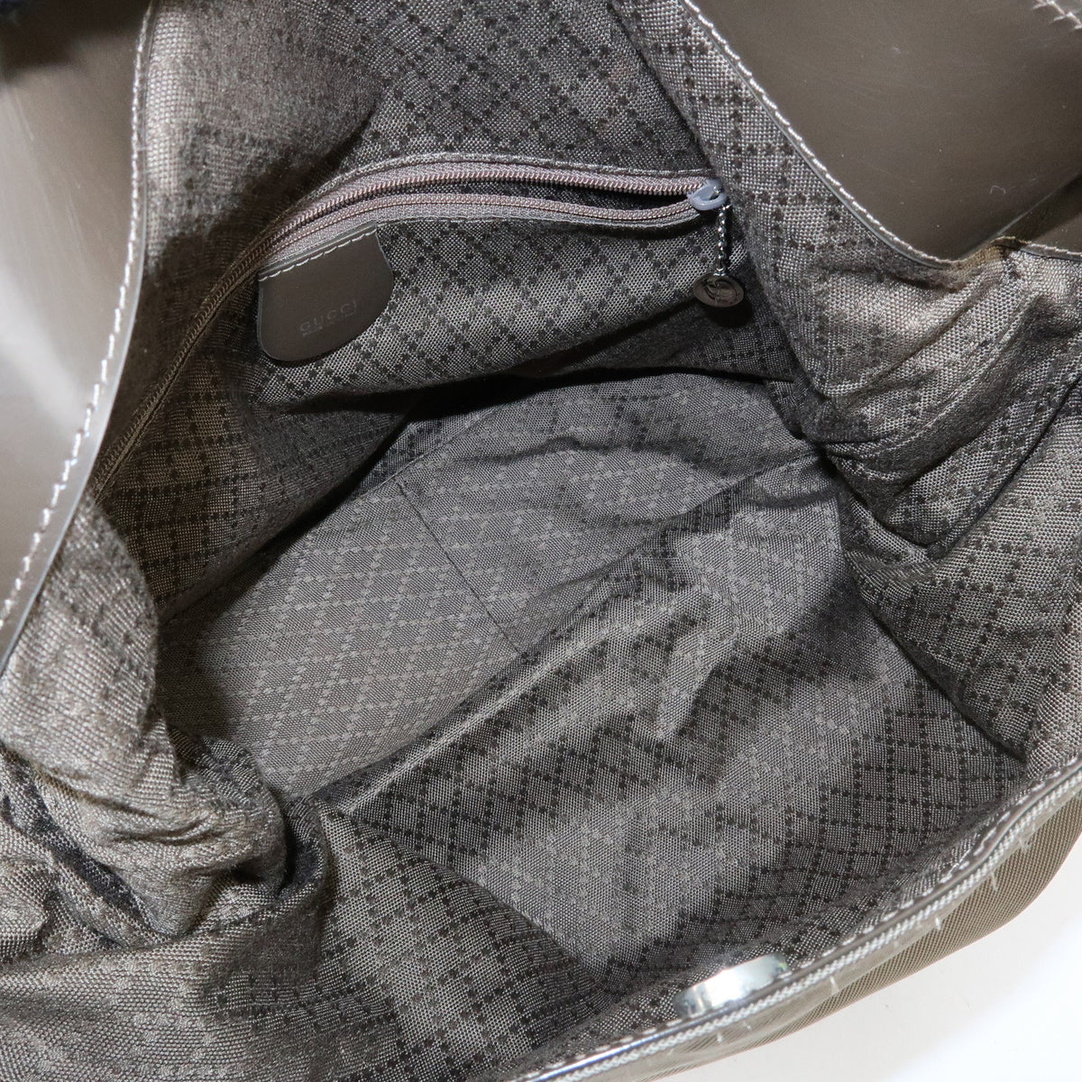 GUCCI Bamboo Nylon Leather 2Way Bag Hand Bag Khaki 001・2123・1577