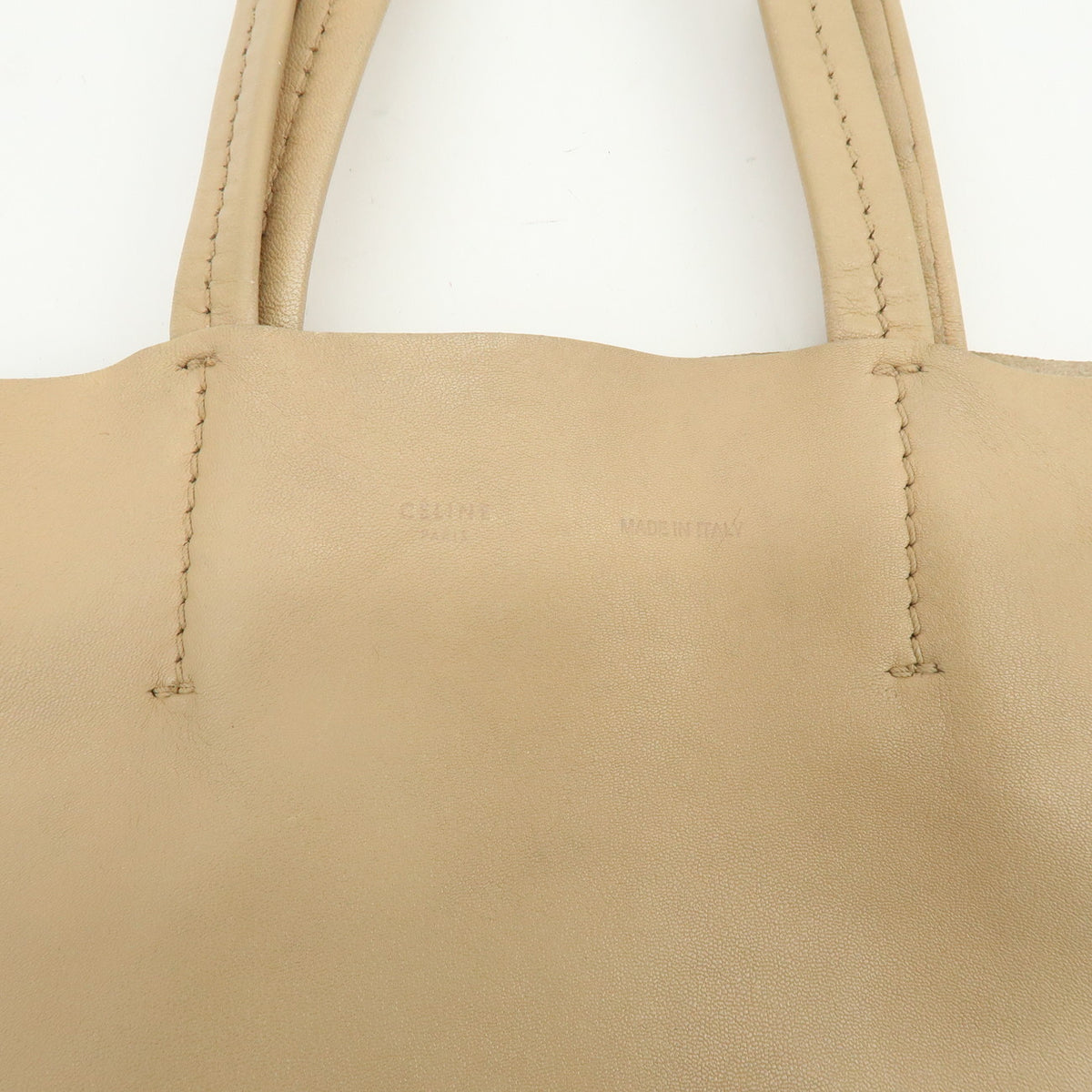 CELINE Horizontal Cabas Leather Tote Bag Hand Bag Beige Black