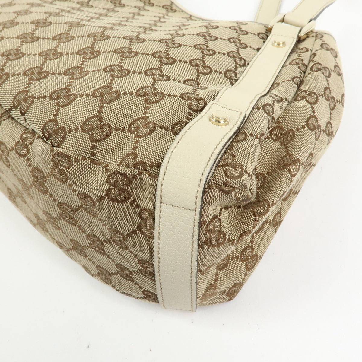GUCCI Abbey GG Canvas Leather Tote Bag Hand Bag Beige Ivory 130736