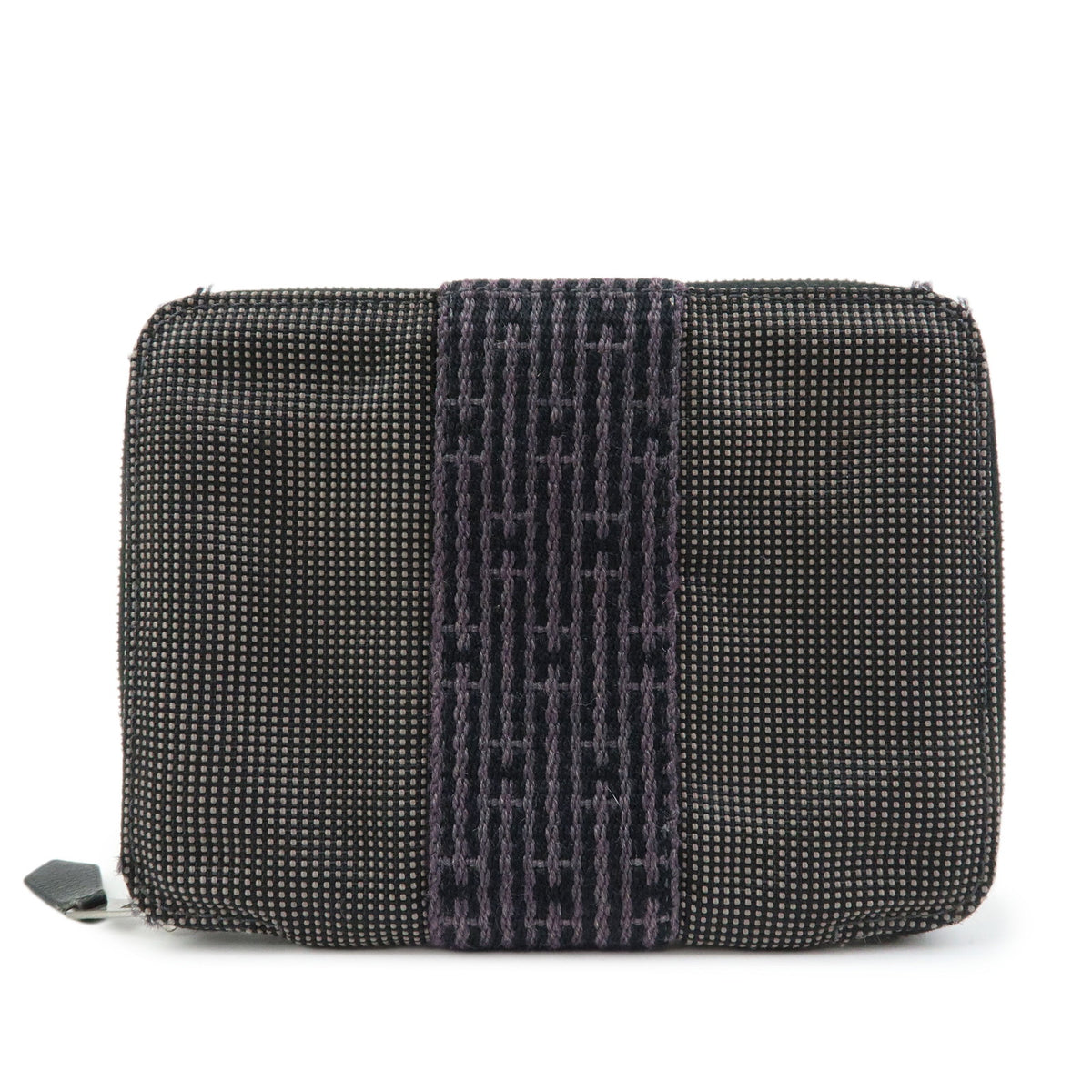 HERMES Herline Purse PM Nylon Canvas Leather Zip Wallet Grey Black