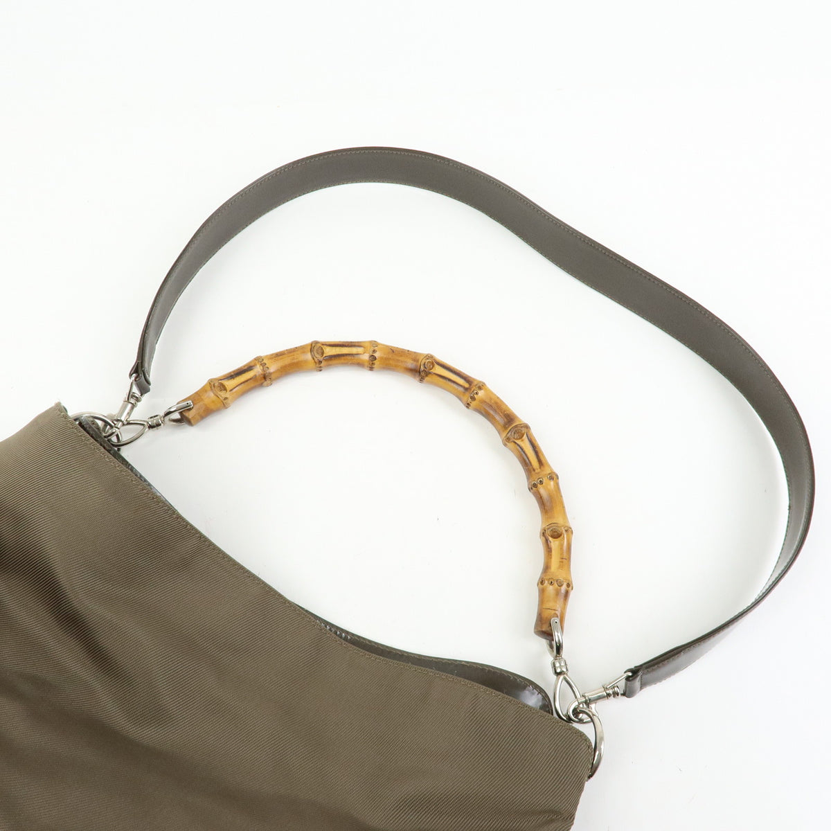 GUCCI Bamboo Nylon Leather 2Way Bag Hand Bag Khaki 001・2123・1577