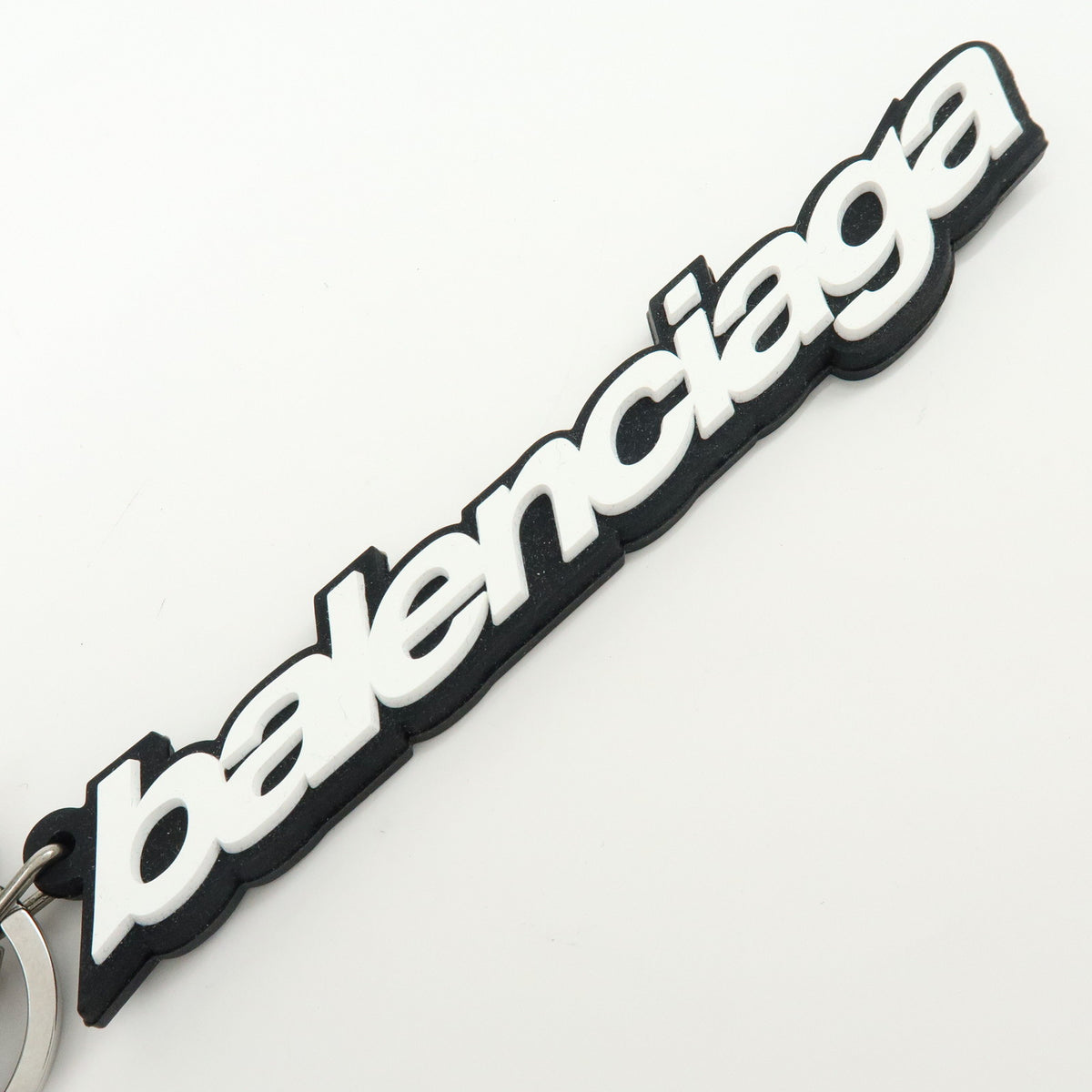 BALENCIAGA Kit Rubber Brass Bag Charm Key Chain Black White