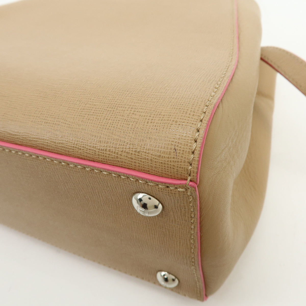 FENDI PETITE 2JOURS Calf Leather 2Way Bag Hand Bag Beige Pink 8BH253