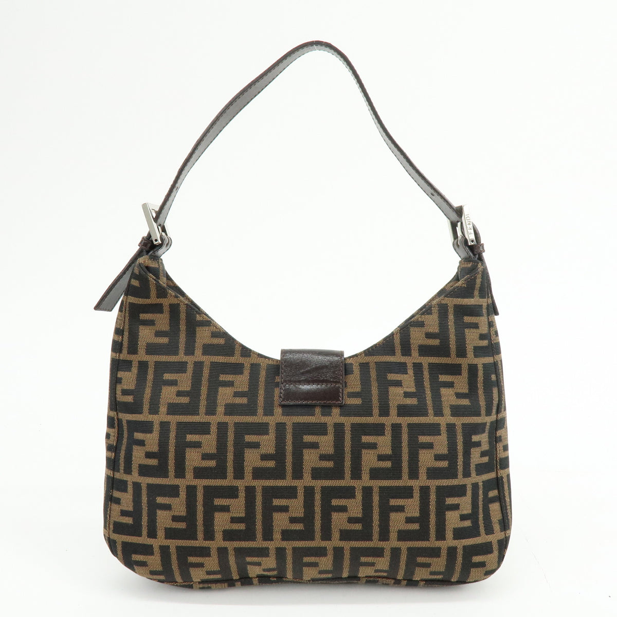 FENDI Zucca Canvas Leather Shoulder Bag Hand Bag Black Brown 26569