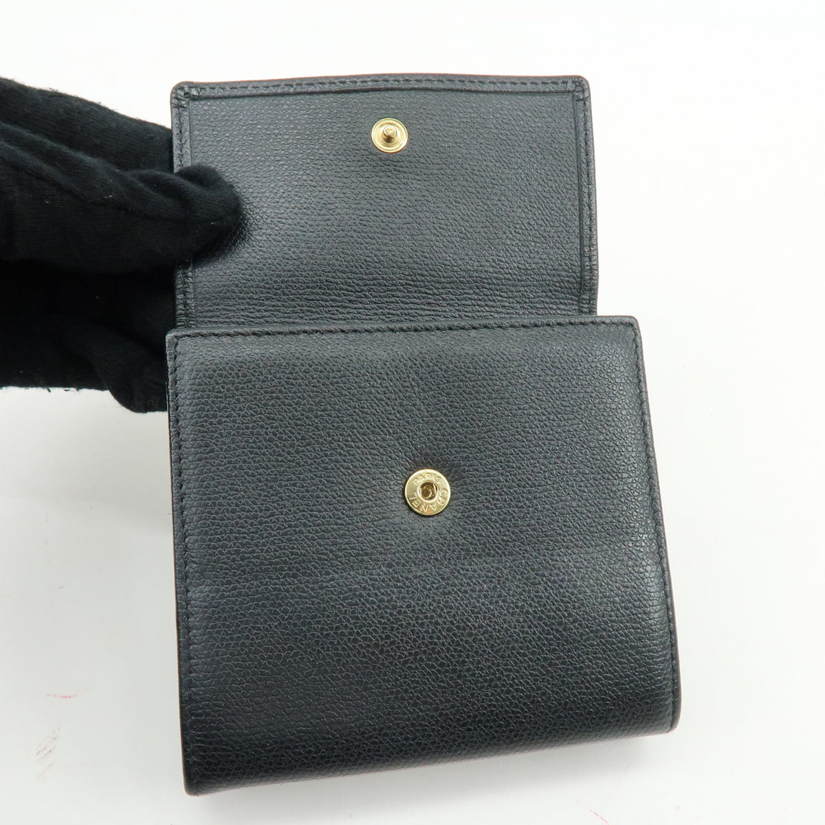 CHANEL COCO Button Calf Skin W Hook Compact Wallet Black A20902