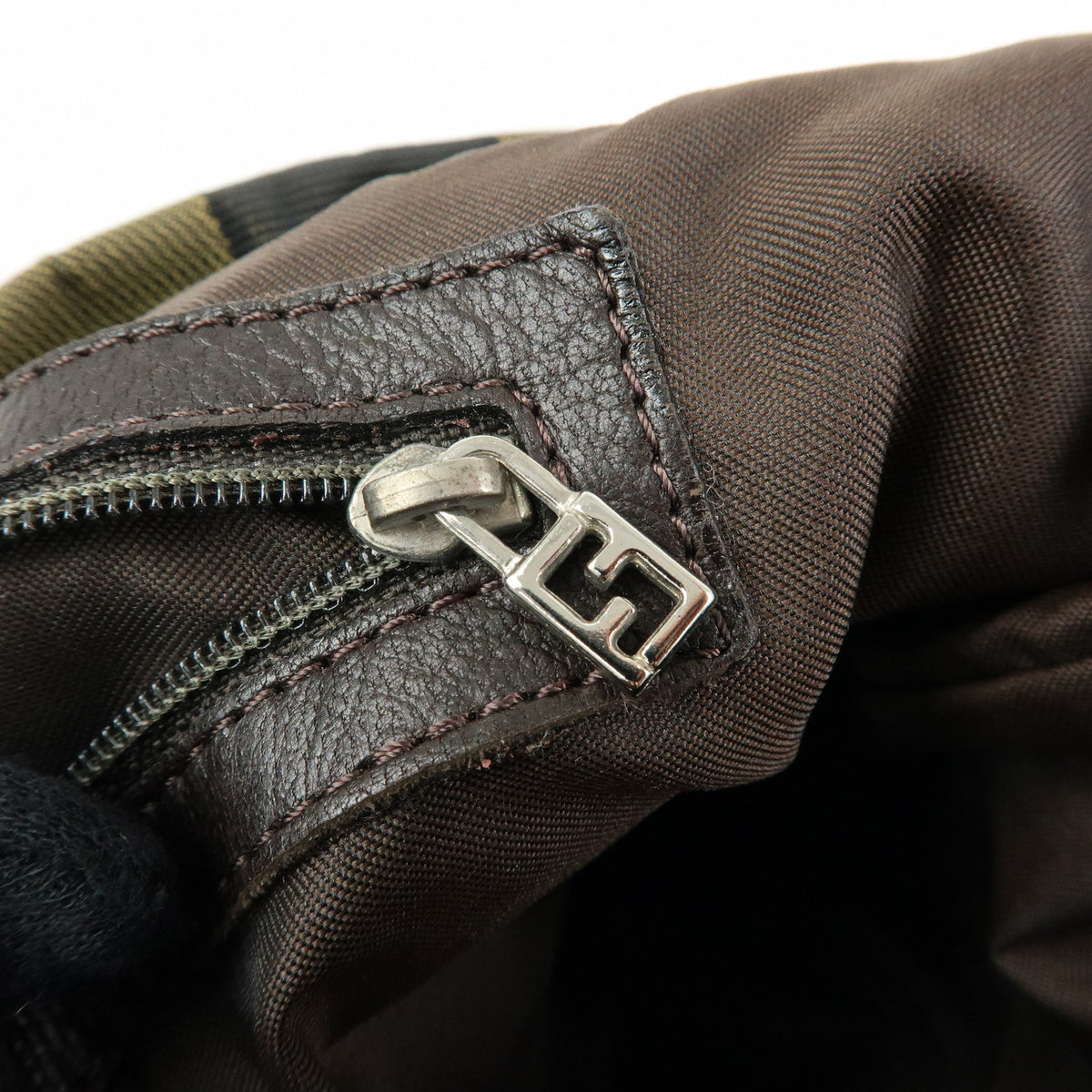 FENDI Pequin Canvas Leather Shoulder Bag Hand Bag Brown 222828653・008