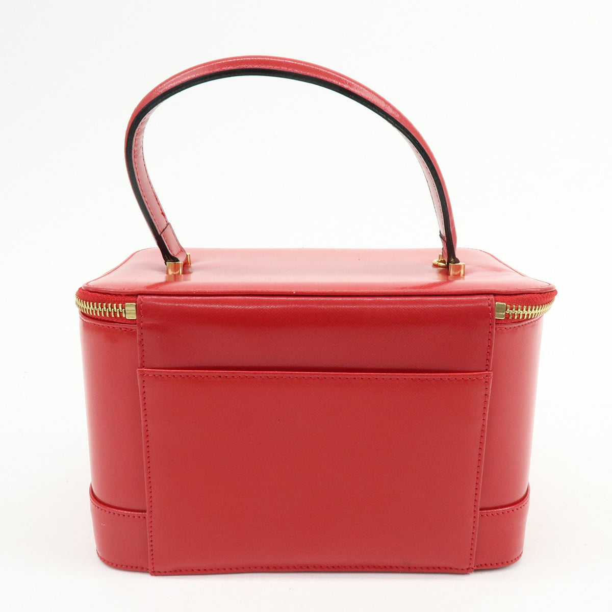 GIANNI VERSACE Leather Hand Bag Vanity Case Sunburst Charm Red