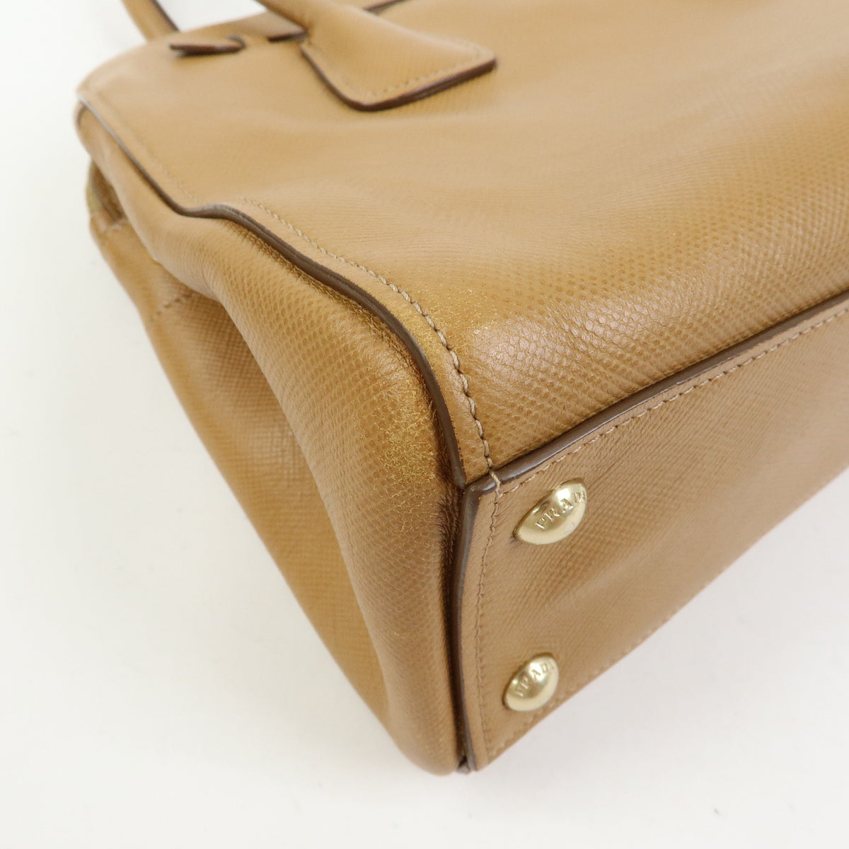 PRADA Logo Saffiano Leather 2Way Bag Hand Bag Shoulder Bag Camel BN2569