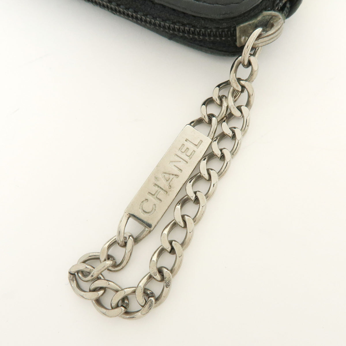 CHANEL Cambon Line COCO Mark Calf Skin Cosmetic Pouch Black White