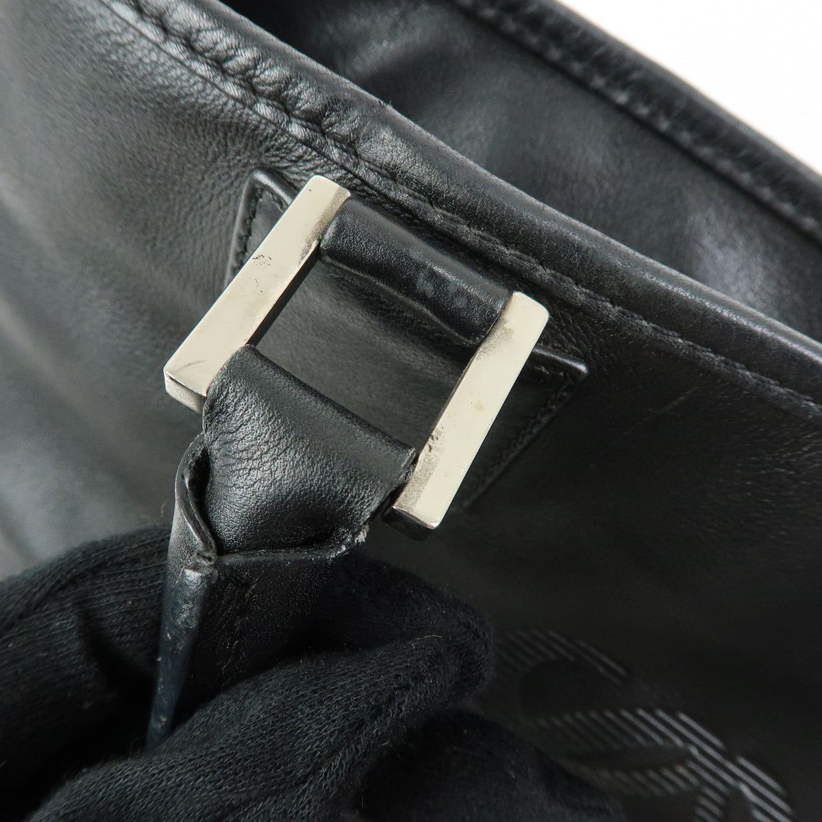 LOEWE Anagram Amazona Fusta Leather Tote Bag Hand Bag Black Silver